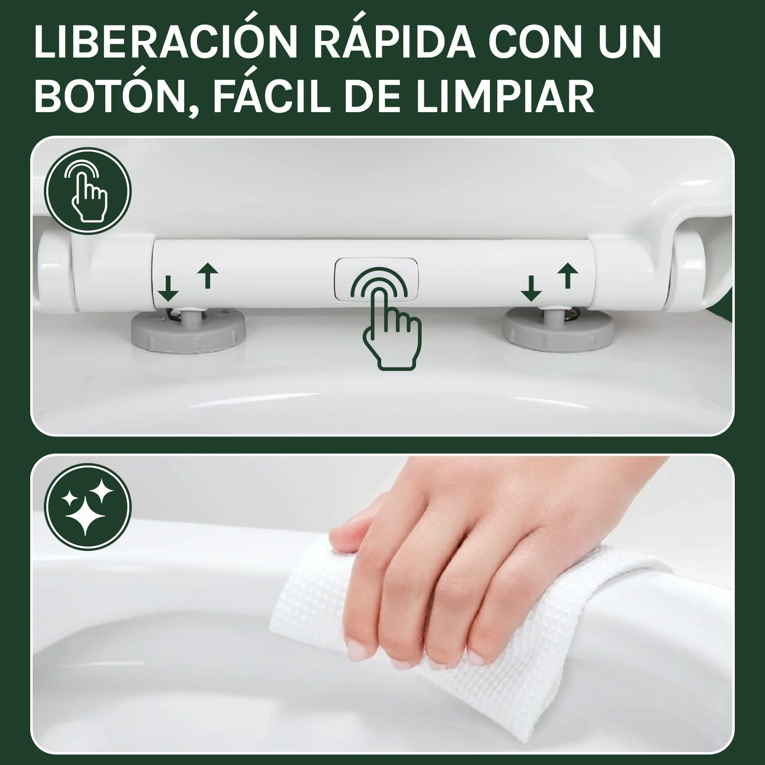 WOLTU Tapa de WC Tapa de Inodoro Asiento de Inodoro Bisagra de Cierre Suave Instalar Rápida