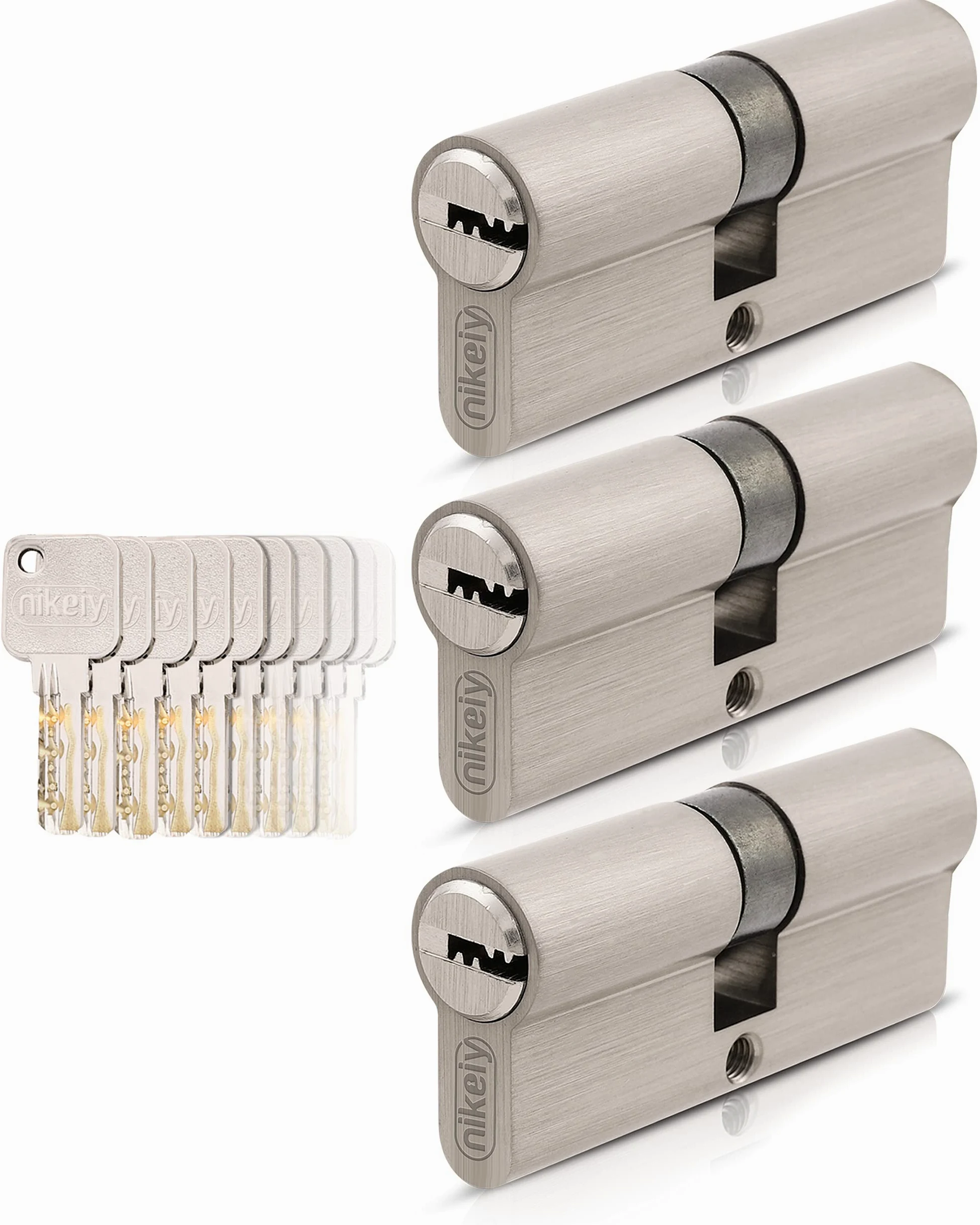 GERCAR Pro 3 Cilindros de Cierre 30/30 Con Cierre Uniforme, 15 Llaves, Cerradura de 60 mm, Longitud: 60 mm, A: 30 B: 30 mm, Latón Macizo Mate