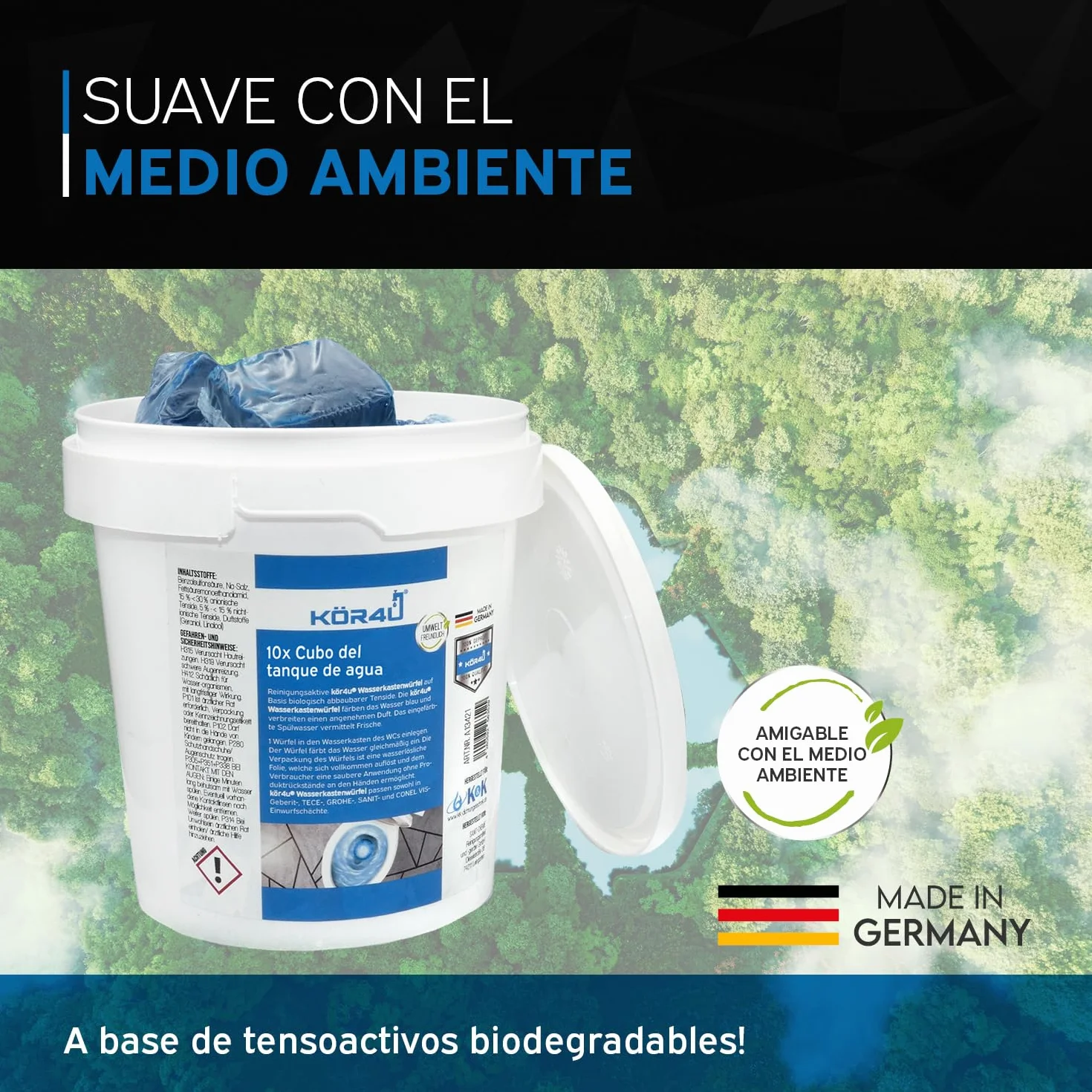 kör4u Cubo de agua pastillas de inodoro azules antical y depósitos ecológicas biodegradables