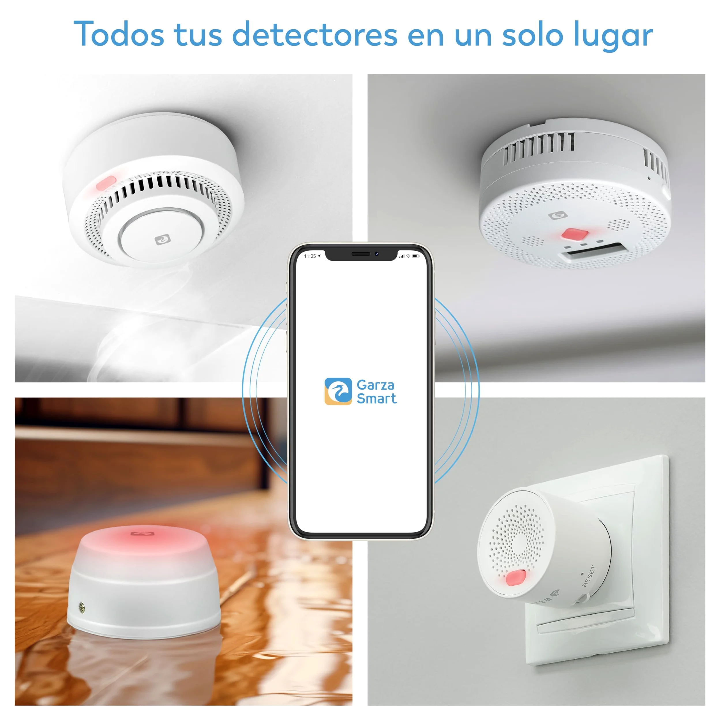 Garza Smart - Detector de Agua WiFi Inteligente para Filtraciones, Inundaciones...con Notificaciones en Tiempo Real por App, Alarma Sonora de 55 db, No Requiere Instalación.