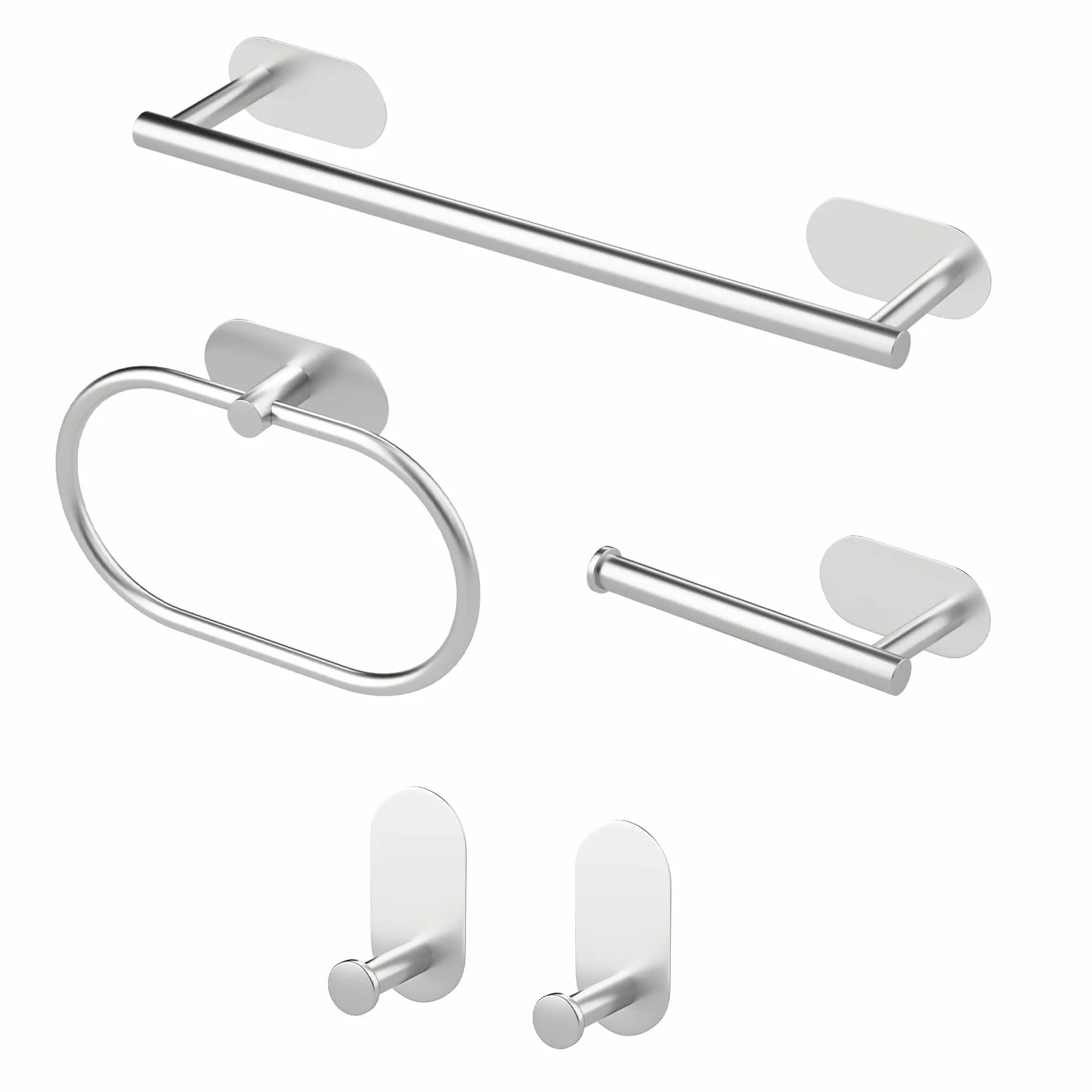 Juego de Accesorios de baño de 5 Piezas - Toalleros de Baño Anillo de Toalla Portarrollos para Papel Higién (Plata)