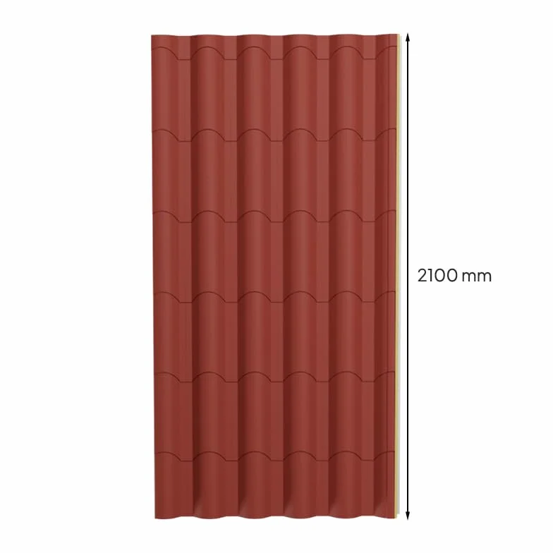 Panel Estilo Teja Cubierta Acero Prelacado 2100x1000mm Interior Blanco Exterior Rojo Coppo PU