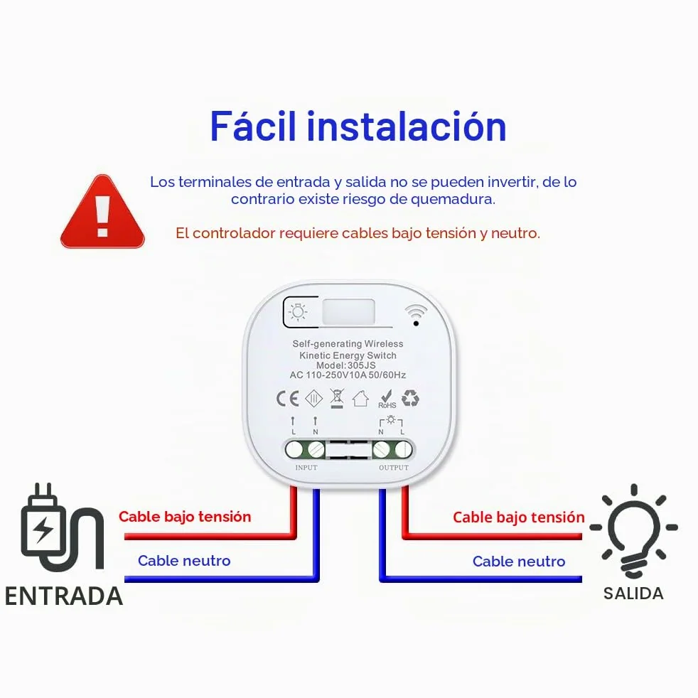 interruptor inalámbrico cinético negro RF interruptores inalámbricos de control simple y doble sin batería mando a distancia radio interruptor inalámbrico (Negro 1Gang 1V1 EU)