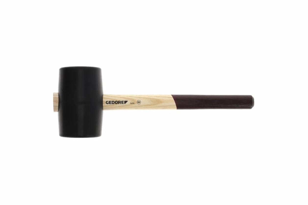 GEDORE Martillo de goma con empuñadura de madera, 90 mm de diámetro, Martillo con mango de madera de fresno, Con dos caras planas, Herramienta, Forjado, 226 E-4