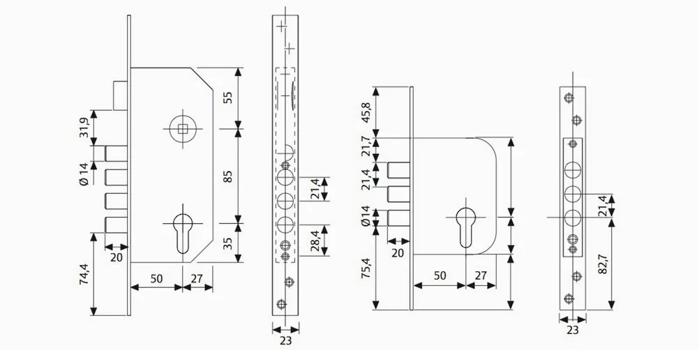 TESA R200B5SCL Cerradura Monopunto de Seguridad, Latonada, Entrada 50 mm, Sin Cilindro, Escudo E700L