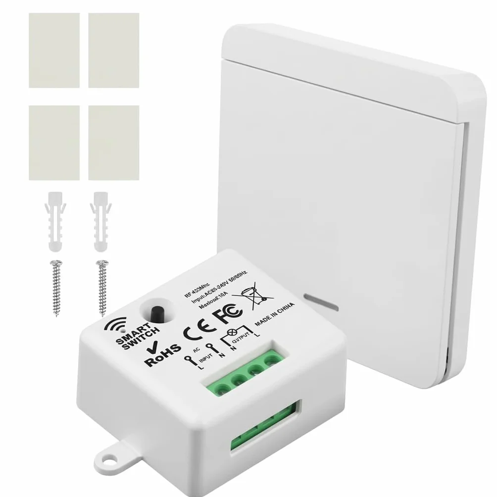 Interruptor de Luz Inalámbrico Kit 433MHz 220V con Receptor, hasta 50m de Alcance