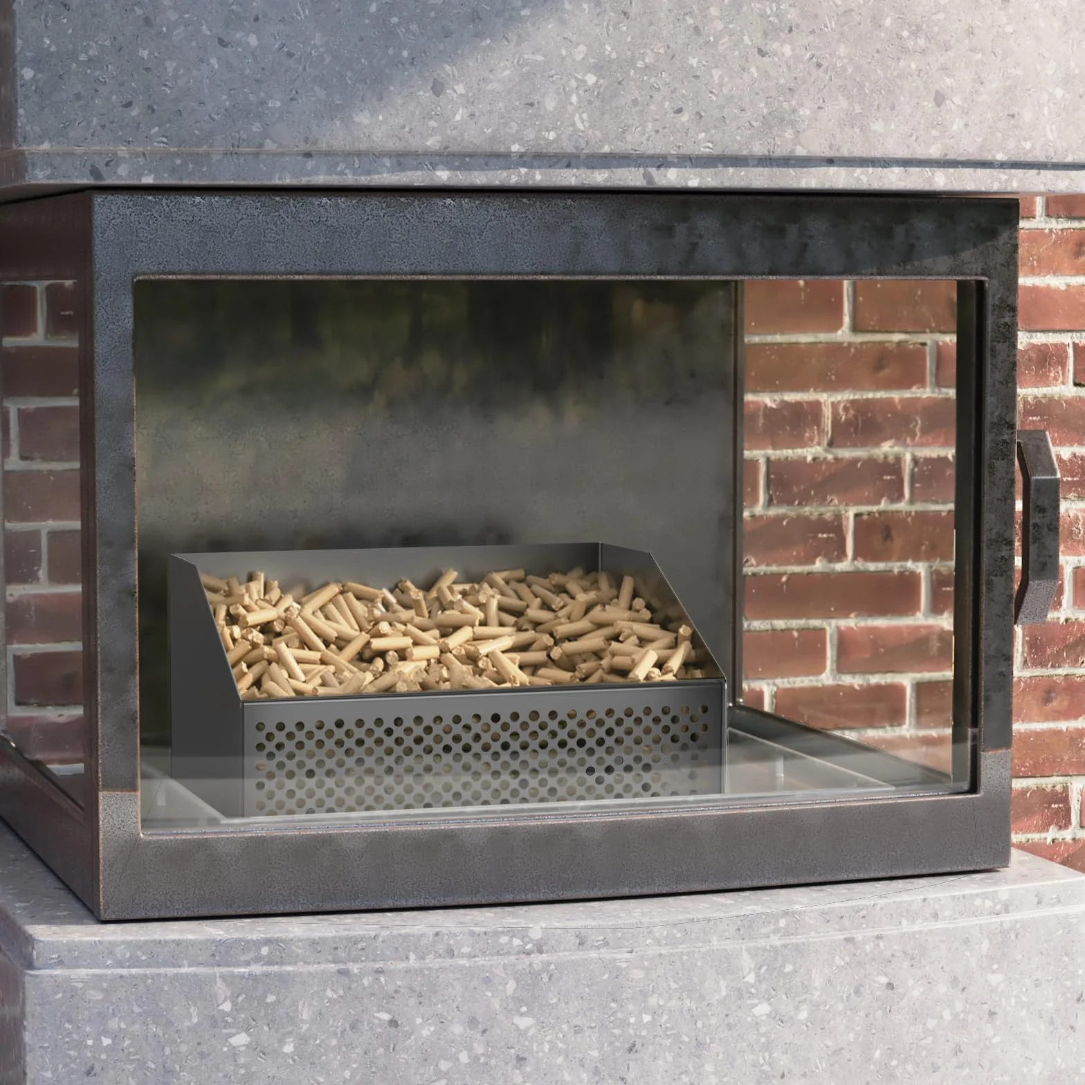 Cesta de pellets para estufa de chimenea, cesta para quemador de pellets, 30 x 25 x 17 cm, 2,3 kg, en estufa de leña o chimenea abierta, versión actualizada