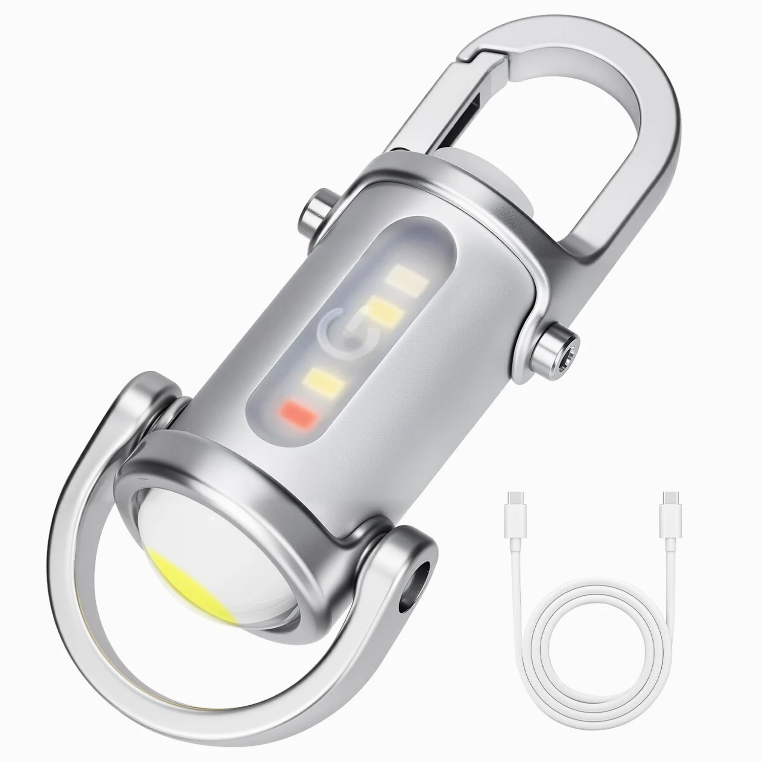 Mini linternas LED superbrillantes de 1200 lúmenes, recargable por USB, pequeña, impermeable, llavero de rescate, camping, color plateado