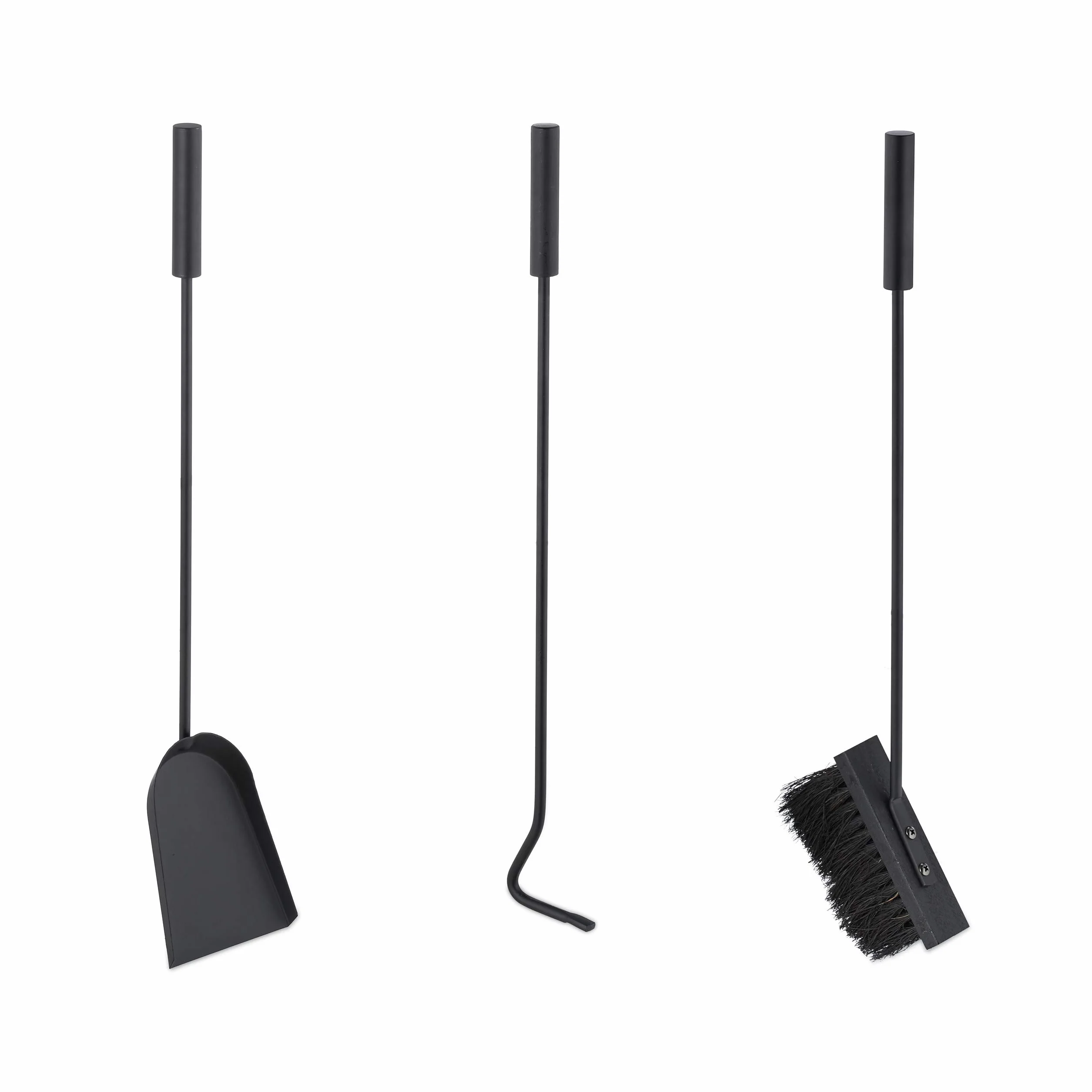Relaxdays Kit de Accesorios para Chimenea, Atizador, Escoba, Recogedor & Soporte, Moderno, Negro