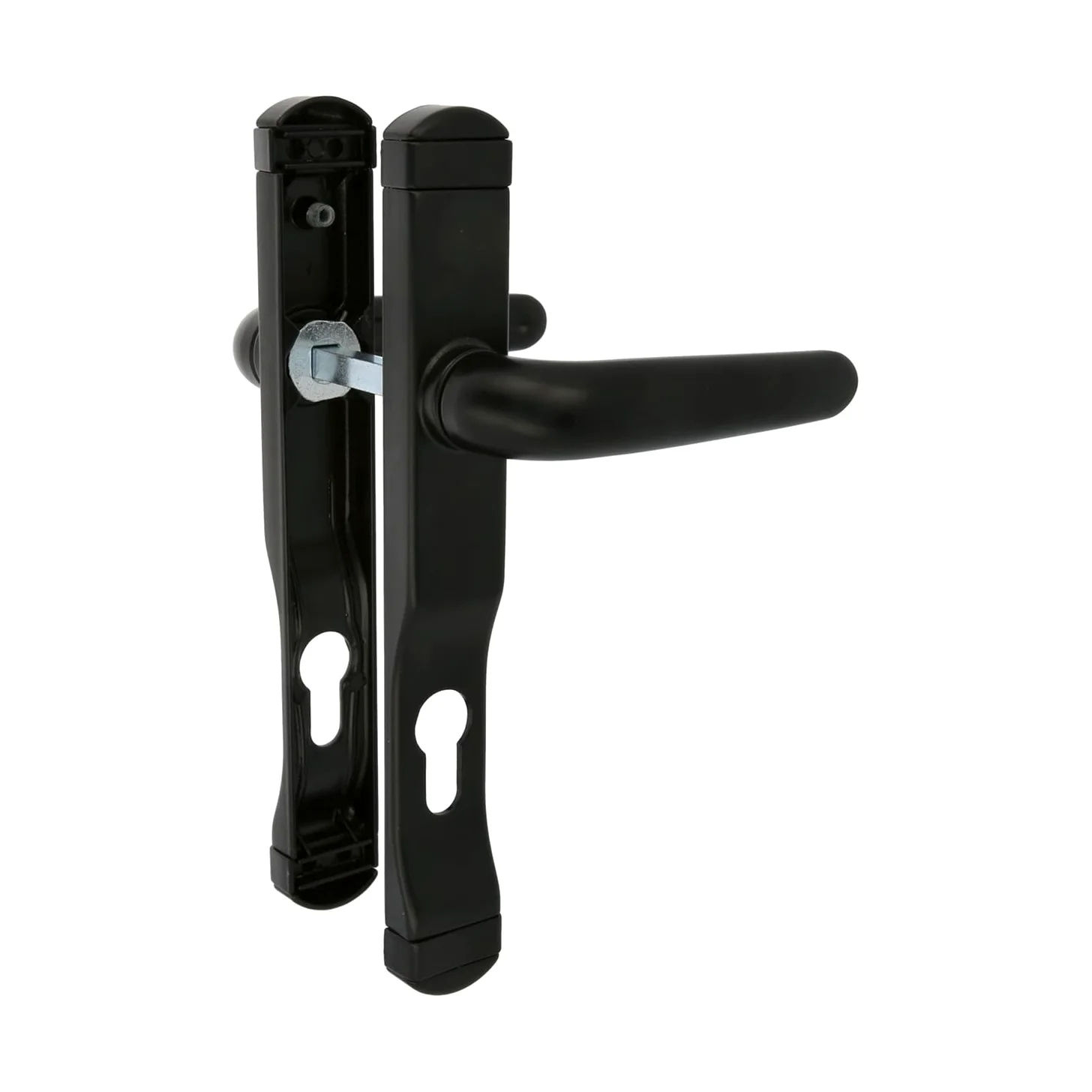 Amig – Juego de manillas para puertas – Manilla con placa estrecha y bocallave para cerradura – diseño moderno y resistente con tornillería incluida – 225 x 30 mm, bocallave 85 mm – Aluminio – Negro
