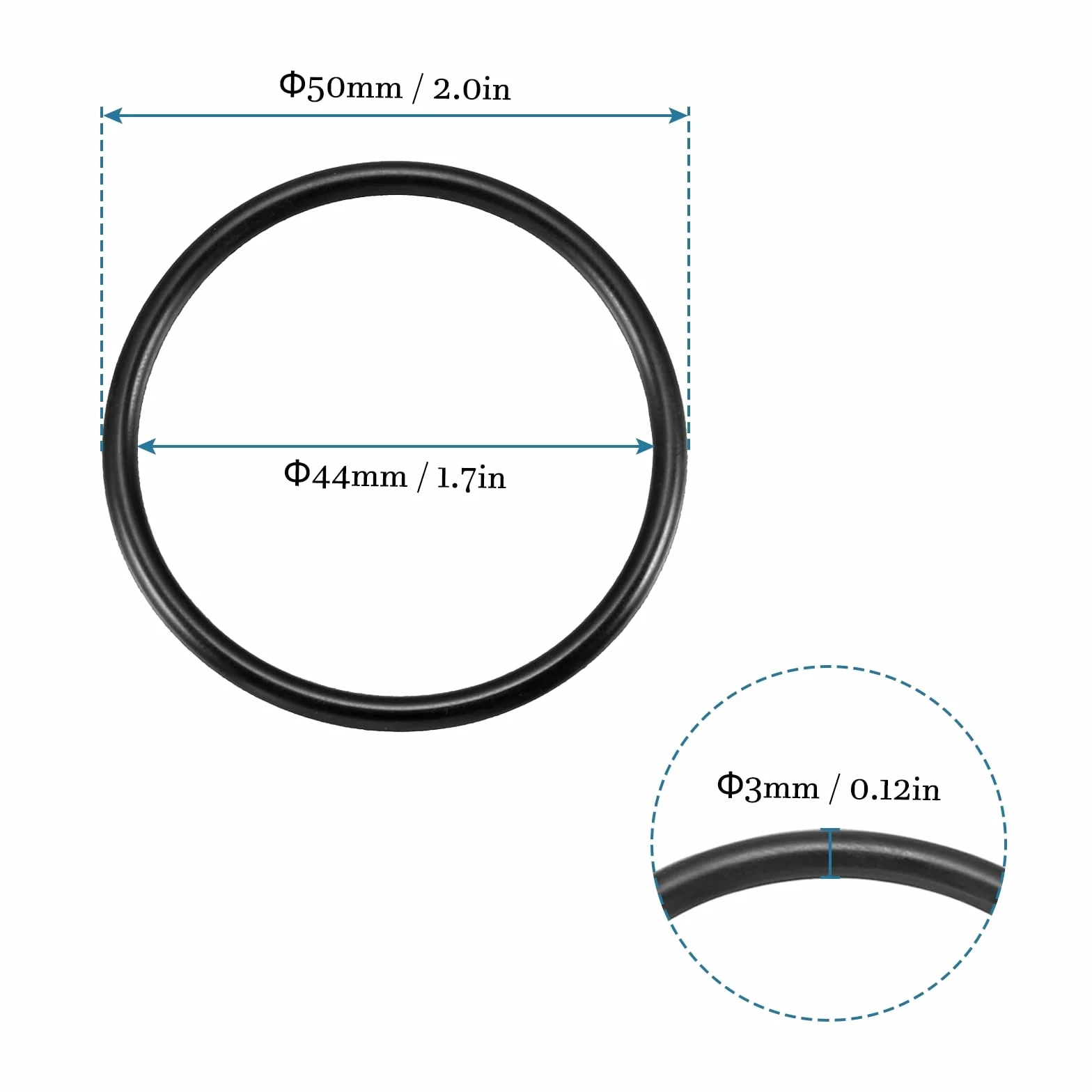 QUARKZMAN 50mm x 44mm x 3mm Nitrilo Goma Juntas Tóricas x 10uds Redondo Junta Arandela para Grifo Plomería Reparación Sellado Conexión [Negro]