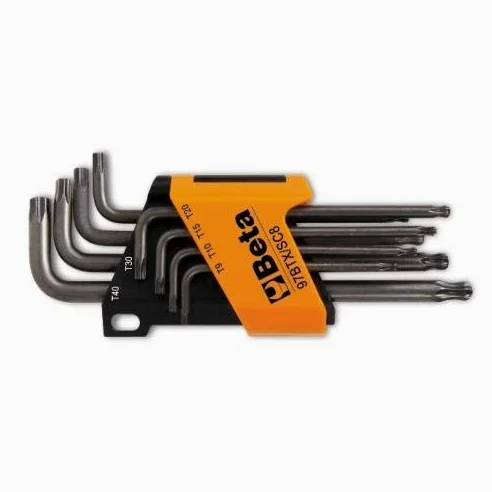 Beta Tools 000970164 97 BTX/SC8 8 llaves hexagonales Torx Allen con cabeza de bola, cromadas, T9 – T10 – T15 – T20 – T25 – T27 – T30 – T40 + soporte de transporte