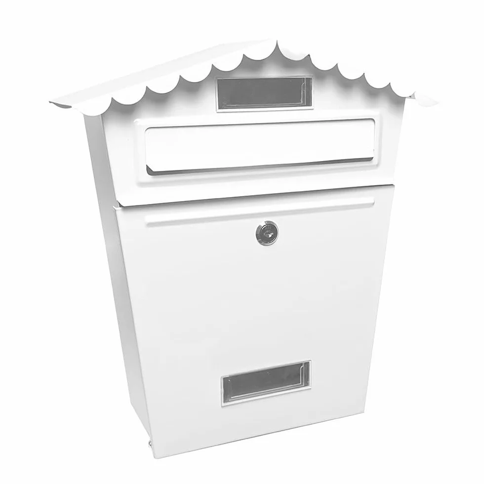PRENDELUZ Buzón de Correo Acero Galvanizado Blanco 36x32x10 cm, Tejado Antilluvia, Ventana de Visualización - Ideal para Recibir correspondencia y Paquetes.