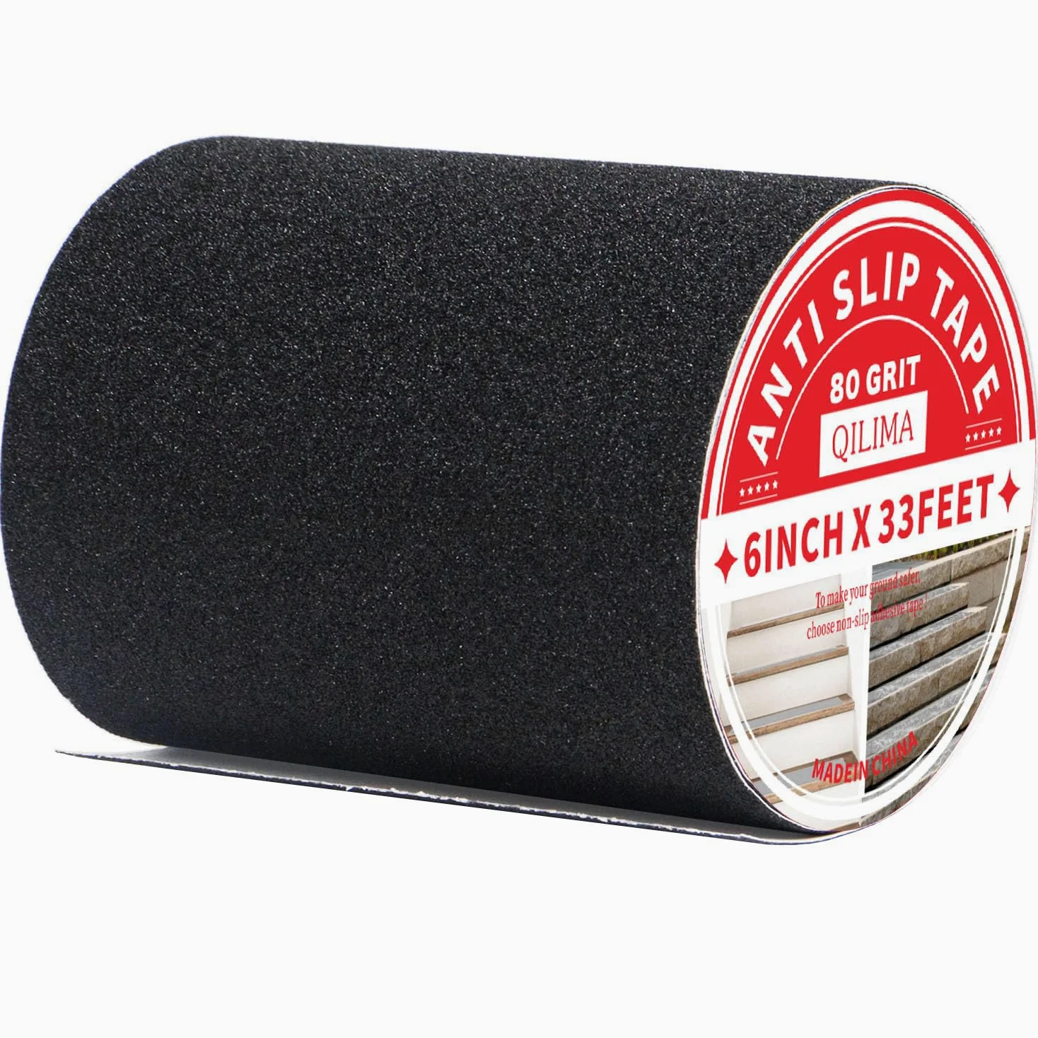 QILIMA Negro Cinta Antideslizante Escaleras Cinta Adhesiva Antideslizante Cinta Adhesiva Antideslizante para Interiores y Exteriores 15 cm x 10 m