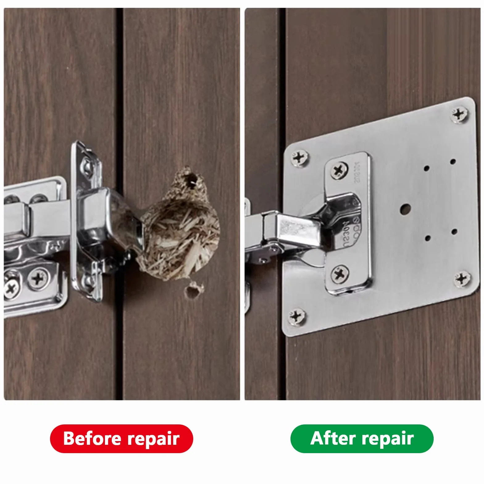 Placa de Reparación de Bisagras con Orificio y Tornillos para Puerta de Armario, Muebles, Cajón