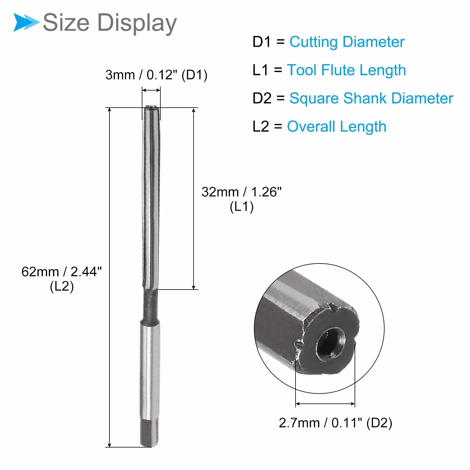 Escariador Manual 3 mm 6 Flautas H8 Acero Aleado Vástago Recto para Aluminio Hierro Cobre Plástico Madera