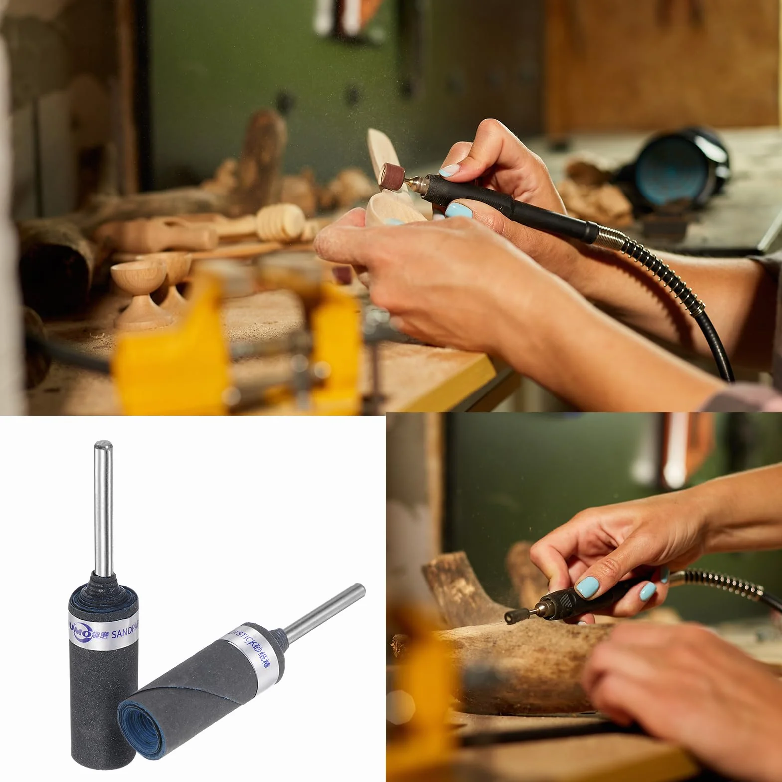 QUARKZMAN Kit de 10Uds Rollos de Papel de Lija Abrasivo 180-7000 Grit con Vástago de 2.35mm para Mangas de Tambor de Lijado Y Cabezales de Rectificado para Carpintería, Metal