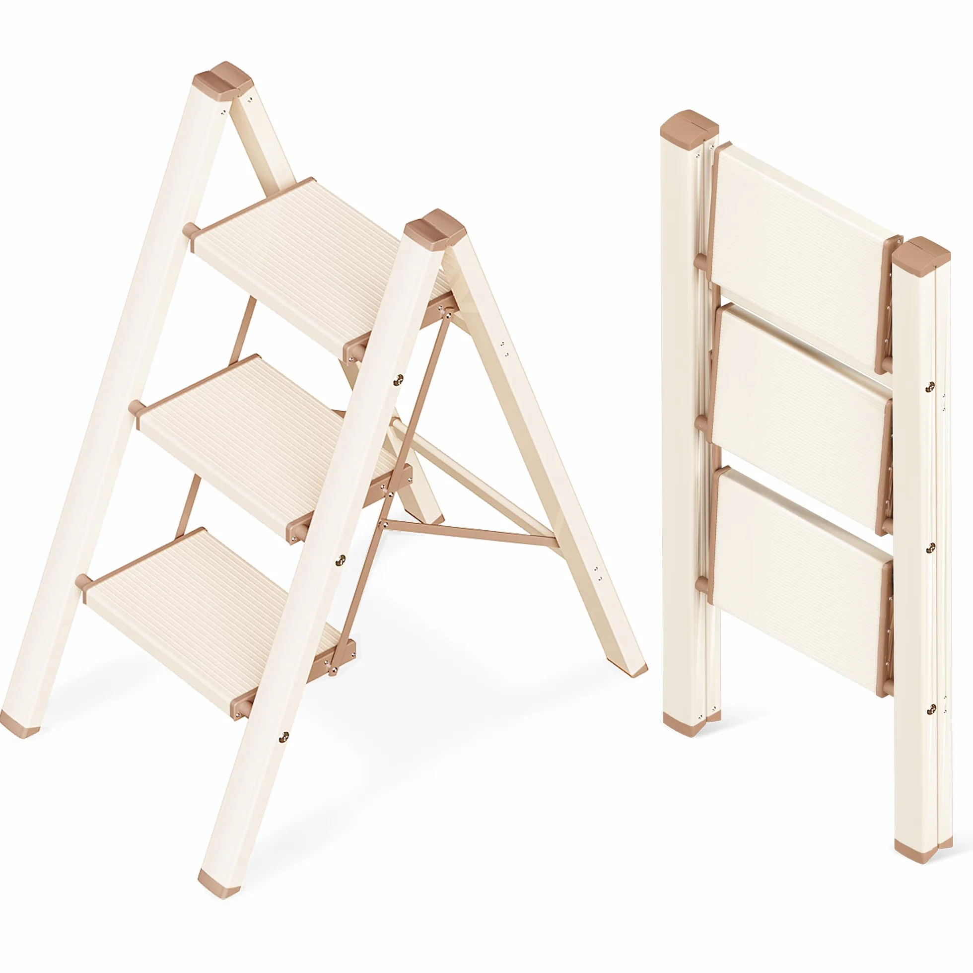 Escalera de 3 Peldaños, Taburete Plegable con Plataforma Ancha Antideslizante de Aluminio Ligero Pero Resistente, Carga Máxima 150 kg, Diseño Moderno para Espacios Domésticos Interiores