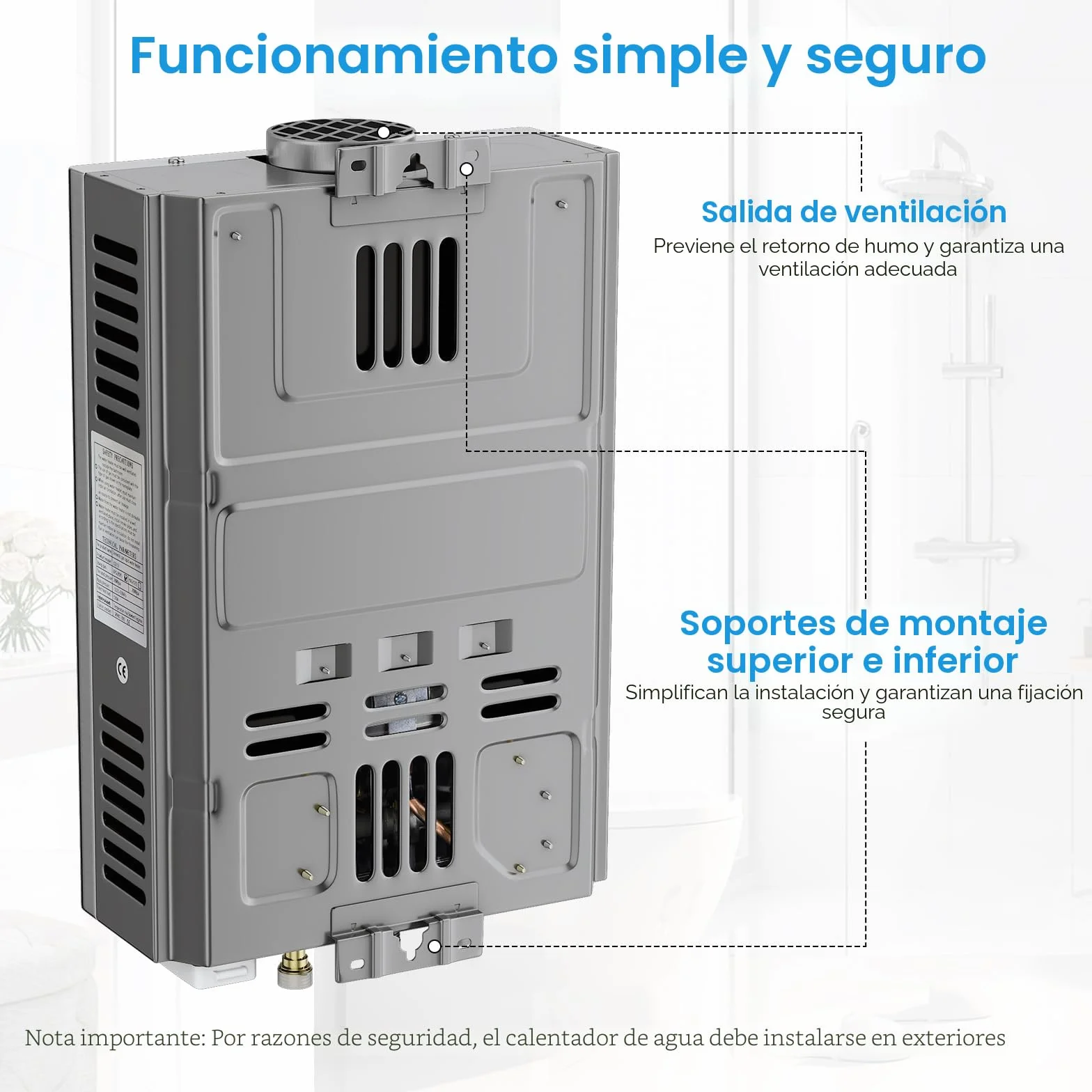 Calentador de agua a gas propano GPL 6L 16kw, modo invierno-verano, instantáneo sin depósito, kit ducha para camping RV casa