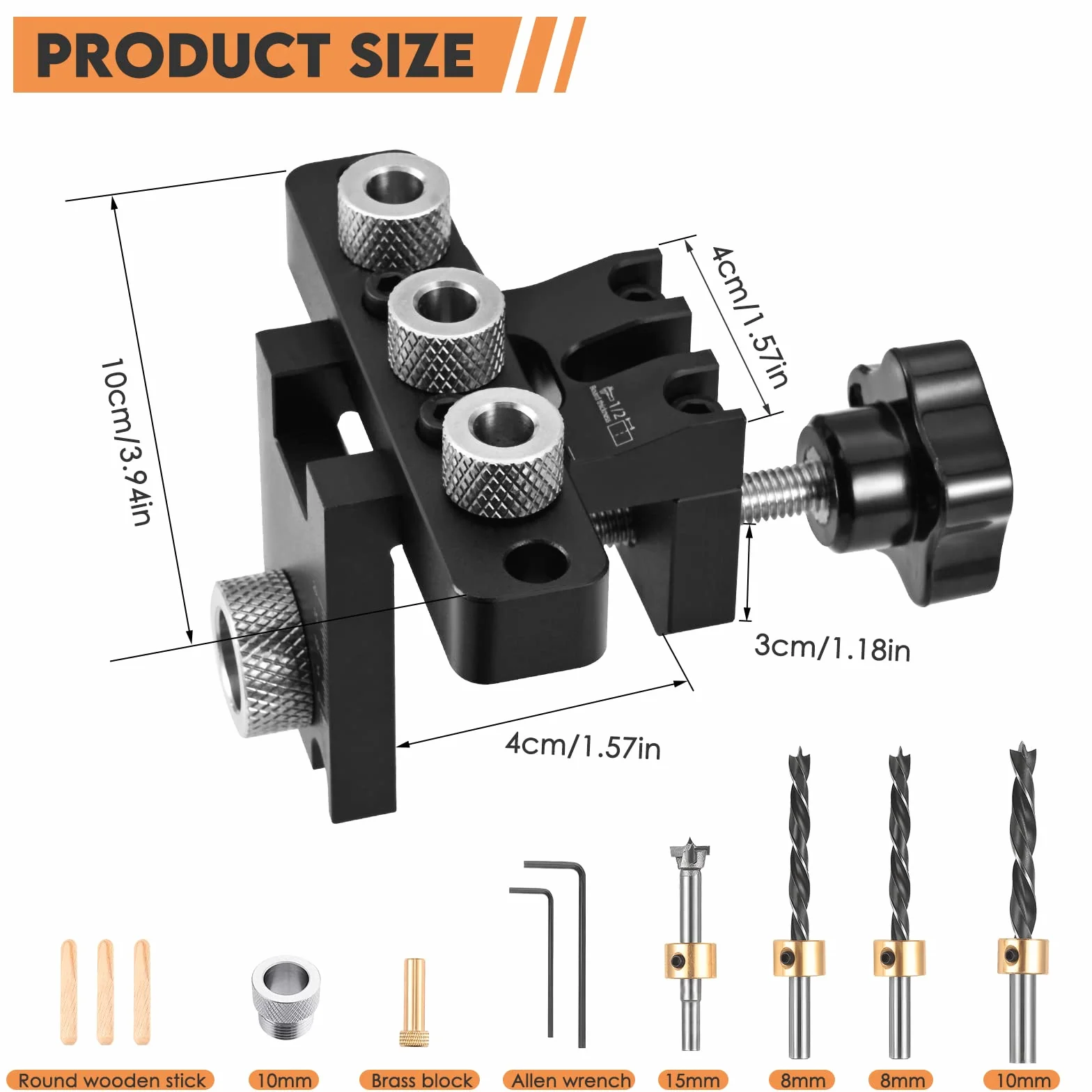 Pocket Hole Jig 3 en 1 Kit de Plantilla de Orificio de Bolsillo con Broca de 8/10/15 mm para Carpintería