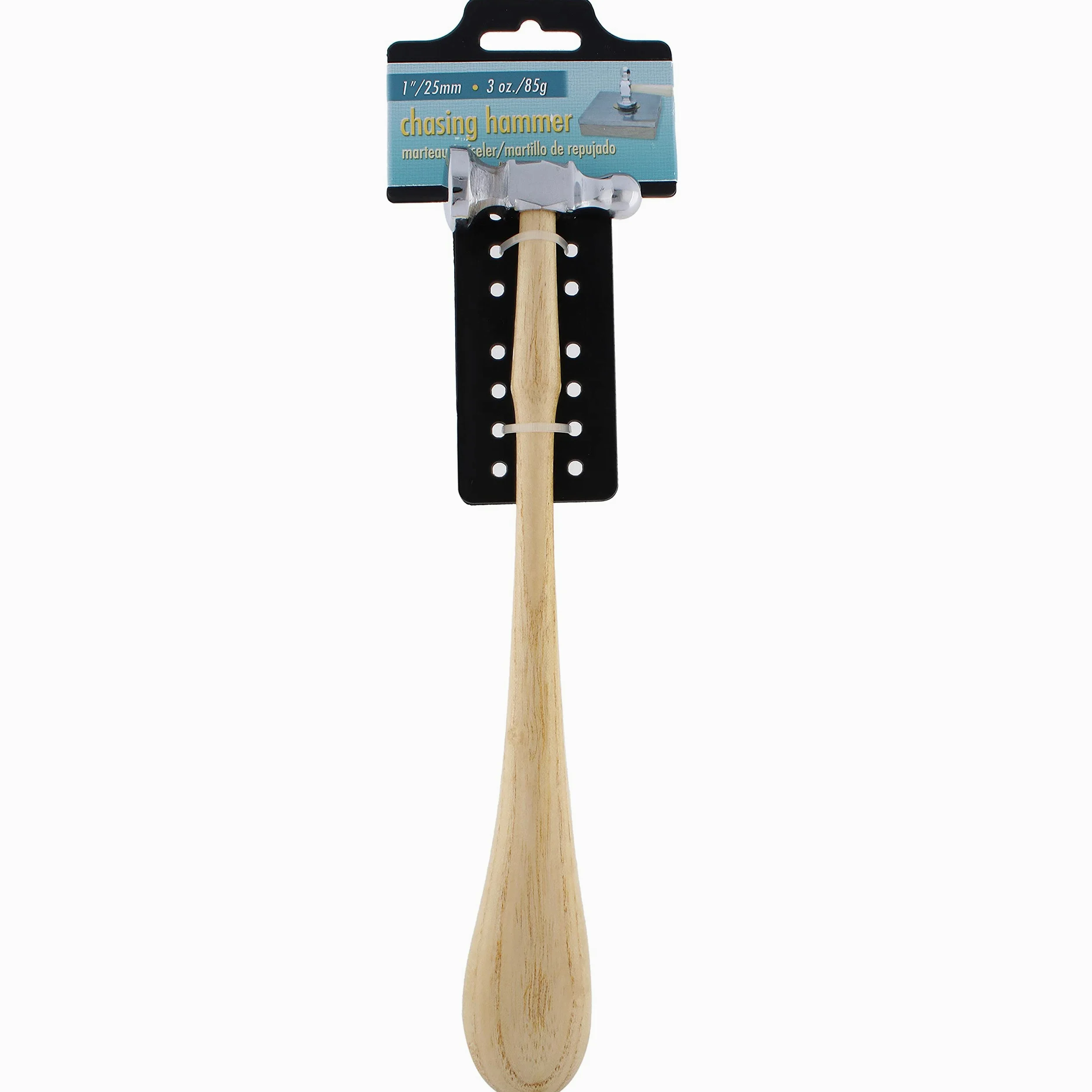 The Beadsmith Martillo de persecución de dos caras Mango de madera de 11.5 pulgadas, cabeza de acero de 5.7 cm con una bola de 14 mm y cara abovedada de 25 mm, herramienta de metal utilizada para