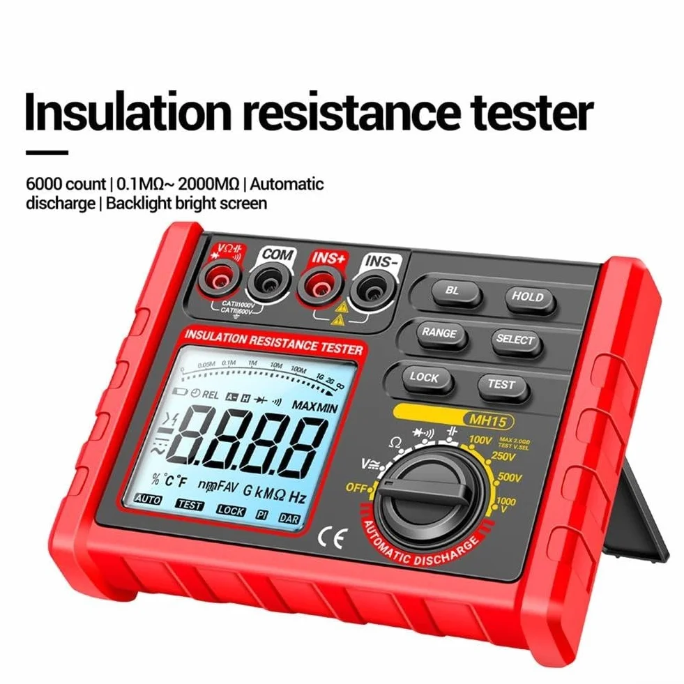 MH15 Probador digital de resistencia de aislamiento pantalla LCD retroiluminación voltaje ajustable 100V-1000V medición continuidad diodos