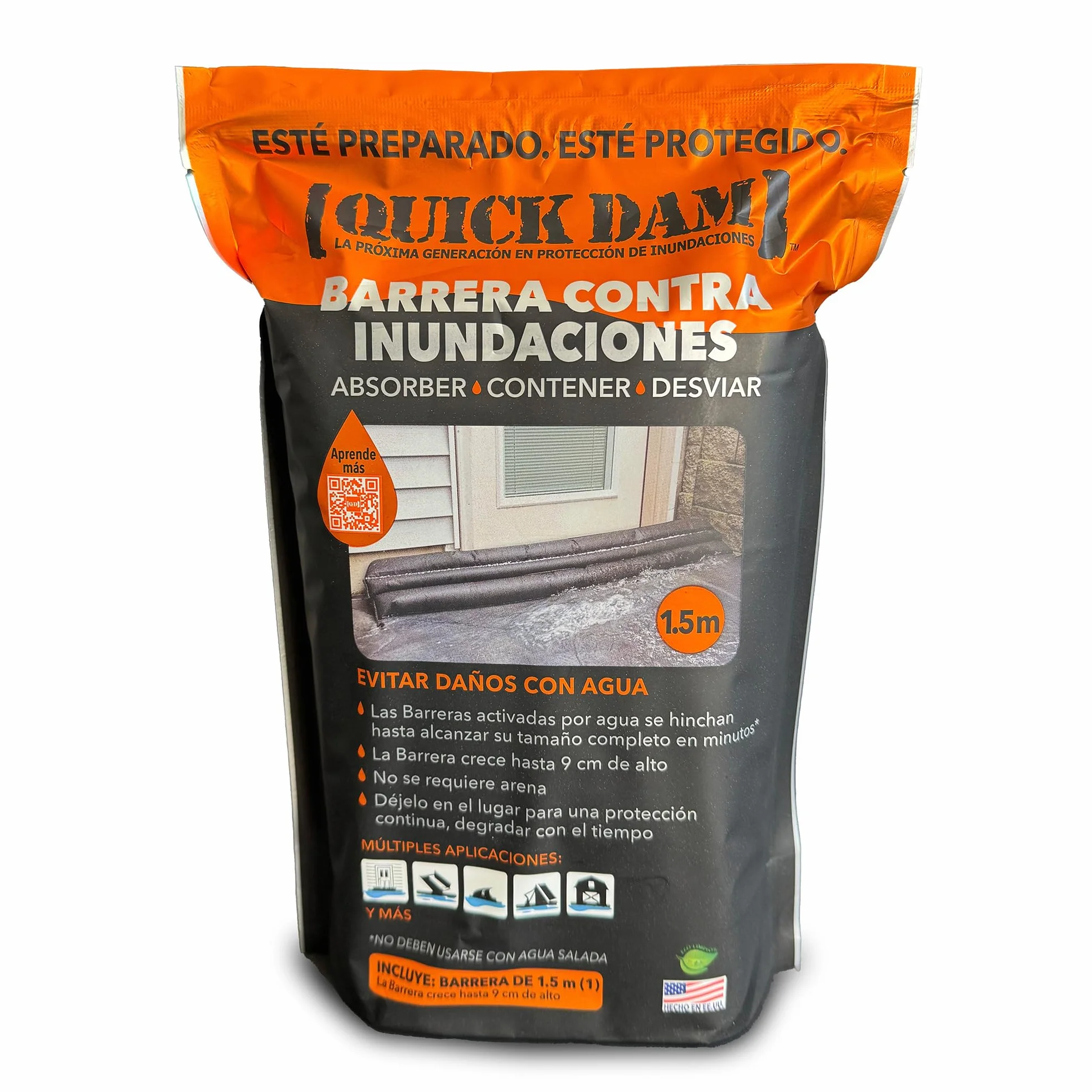 Quick Dam Barrera de contención activada por Agua, 1.5 m, 1 Unidad, QD65-1, 0V