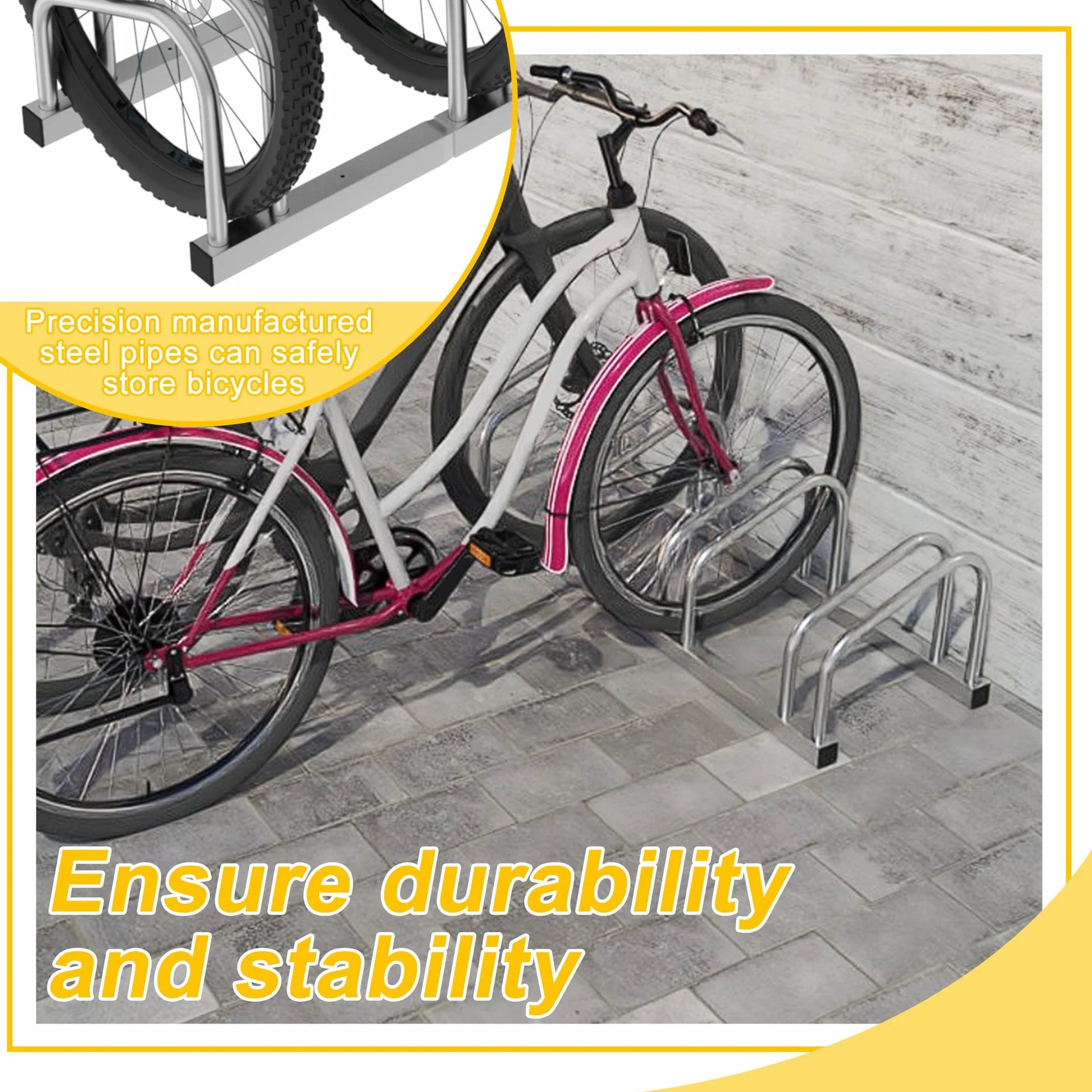 FIVMEN Soporte para 8 bicicletas, soporte de suelo y pared, 37 cm, galvanizado, para neumáticos 30-65 mm, bicicleta de montaña