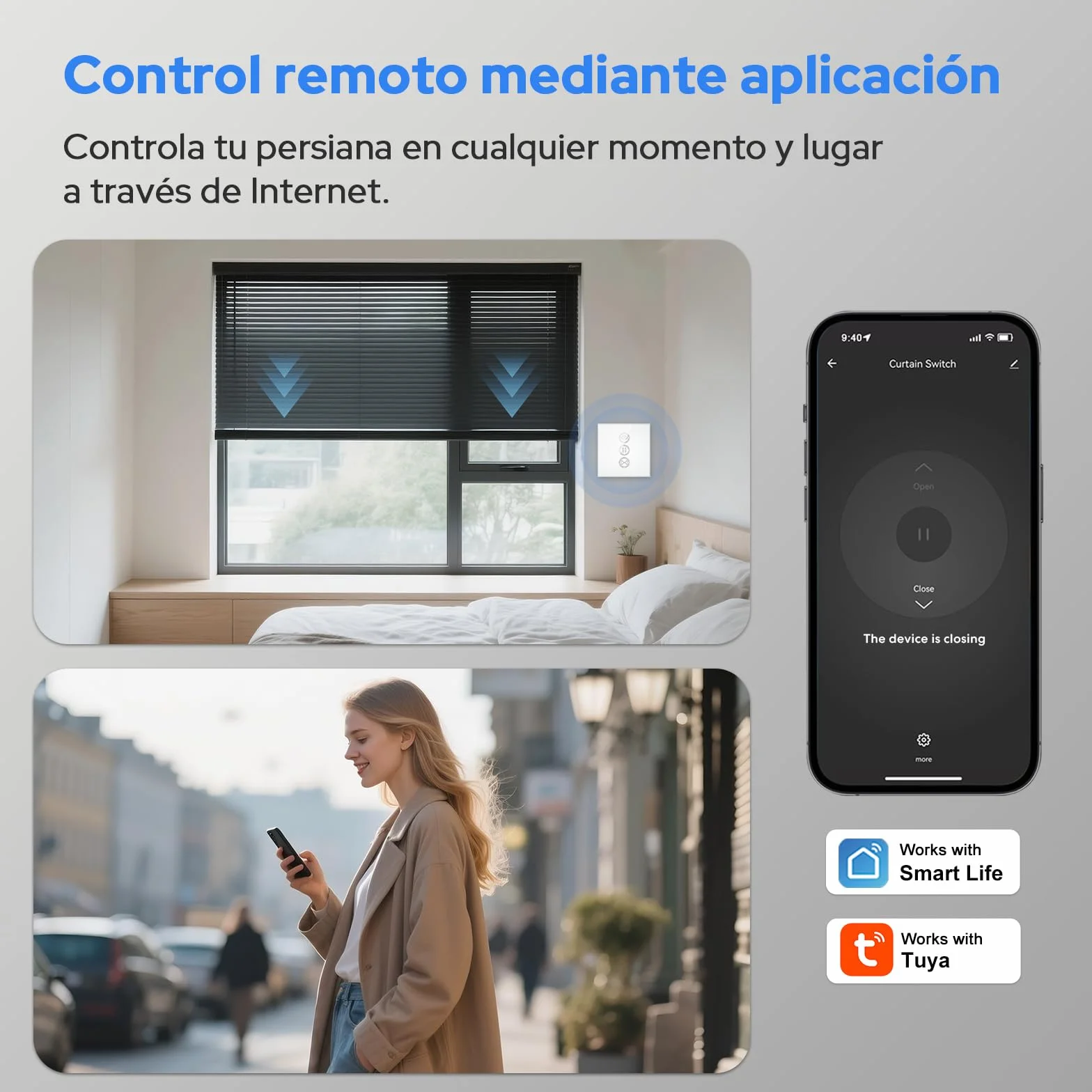 LoraTap Interruptor Persiana WiFi con Mando a Distancia RF, Interruptor Táctil de Pared para Cortina Eléctrica, Funciona con La Aplicación Smart Life, Compatible con Alexa y Google Home