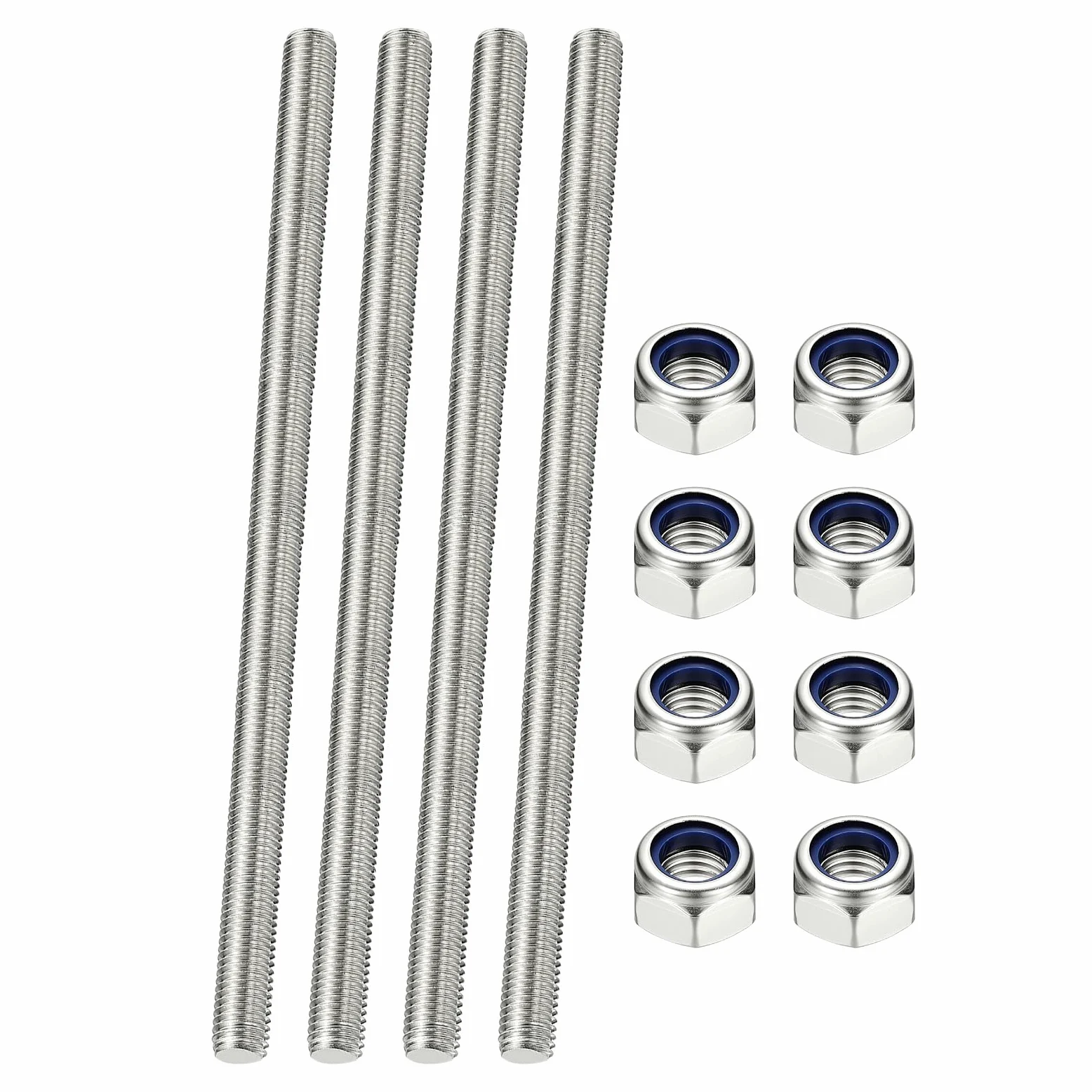 PATIKIL 4 Pcs Varilla Roscada Completa, M10 x 200mm Acero Inoxidable 304 Barra Roscada Diestra Larga Con Tuercas Para Tuberías Abrazaderas Colgadores Y Pernos En U
