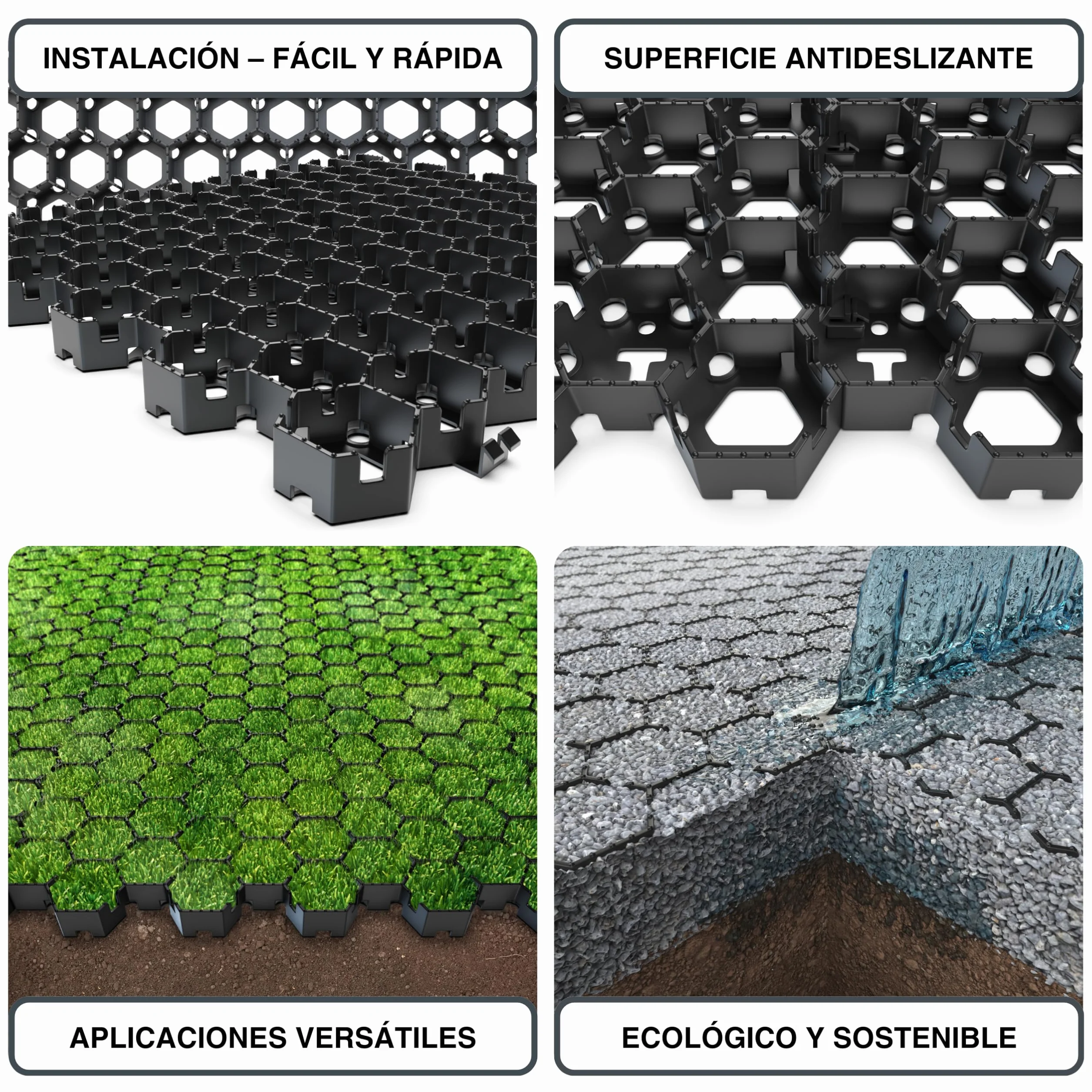 Vodaland HEXpave Pavimento Permeable Estabilizador de Grava 3 cm Altura 12000 kg Pack 5,85 m²