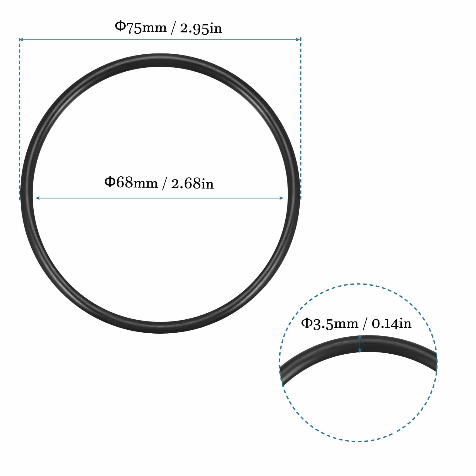 QUARKZMAN 75mm x 68mm x 3,5mm Nitrilo Goma Juntas Tóricas x 15uds Redondo Junta Arandela para Grifo Plomería Reparación Sellado Conexión [Negro]