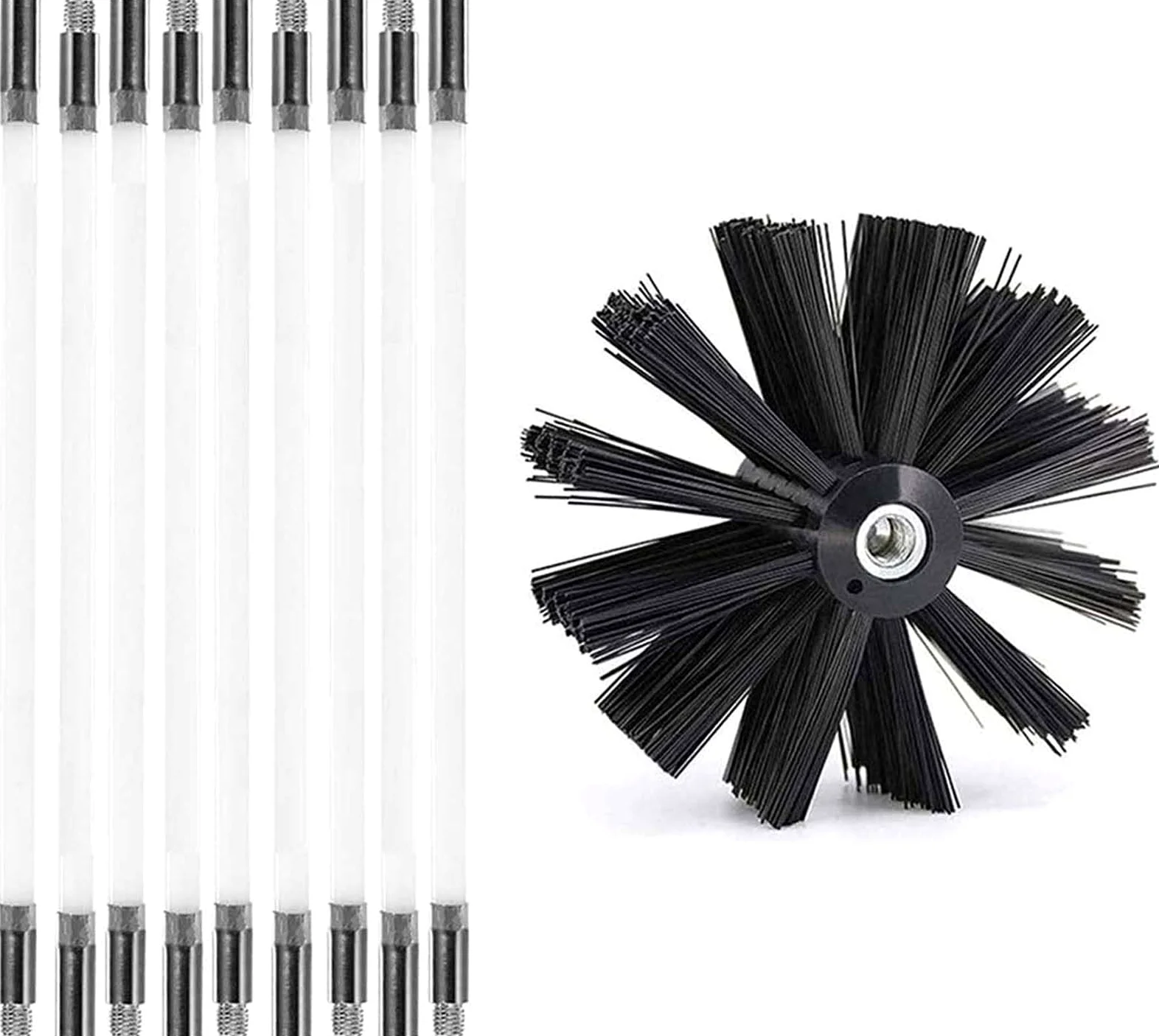 Kit Deshollinador De Chimeneas For Estufa De Pellets, Erizo Deshollinador De Chimeneas De Nailon, 12 Varillas Deshollinadoras Flexibles De 410 Mm, Utilizable Con Taladro Kit de limpieza de chimenea