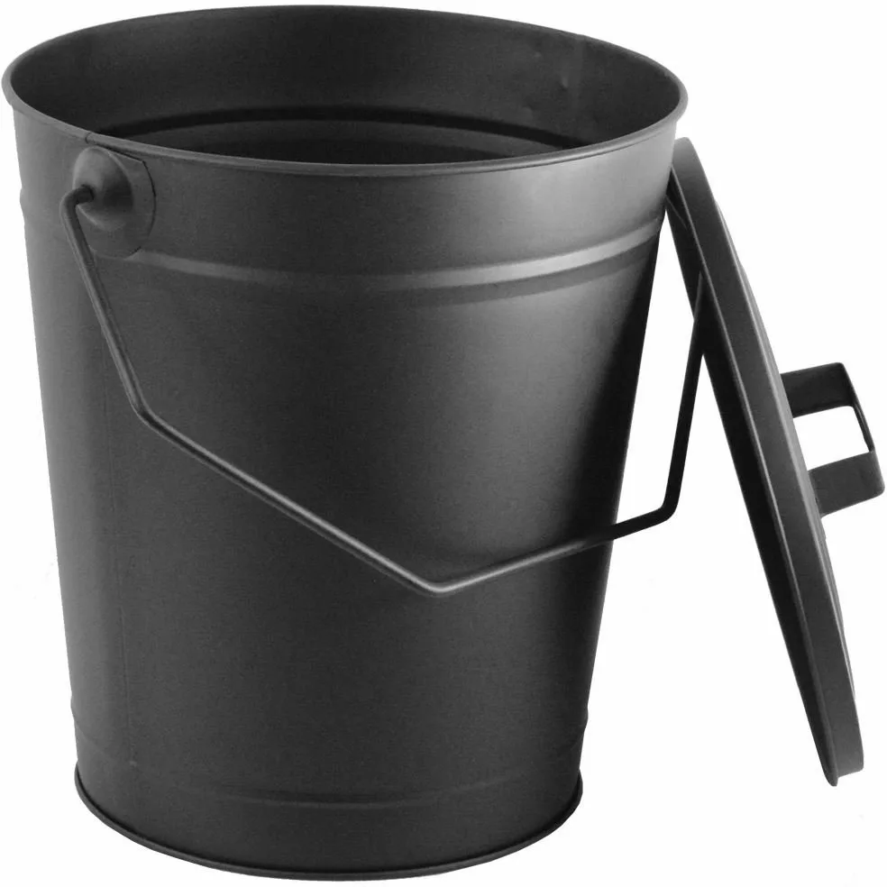 Fire Vida Ash Bucket - Soporte de Madera de carbón con Tapa, Color Negro