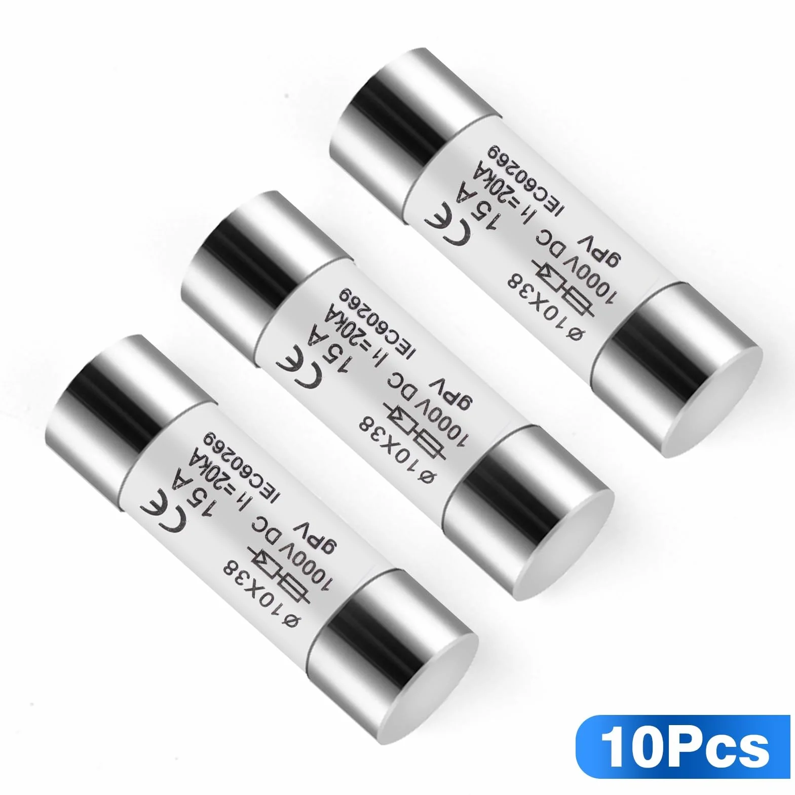 DEWIN Fusibles fotovoltaicos 10 Piezas 15 A 10X38 mm 1000 V DC para protección solar