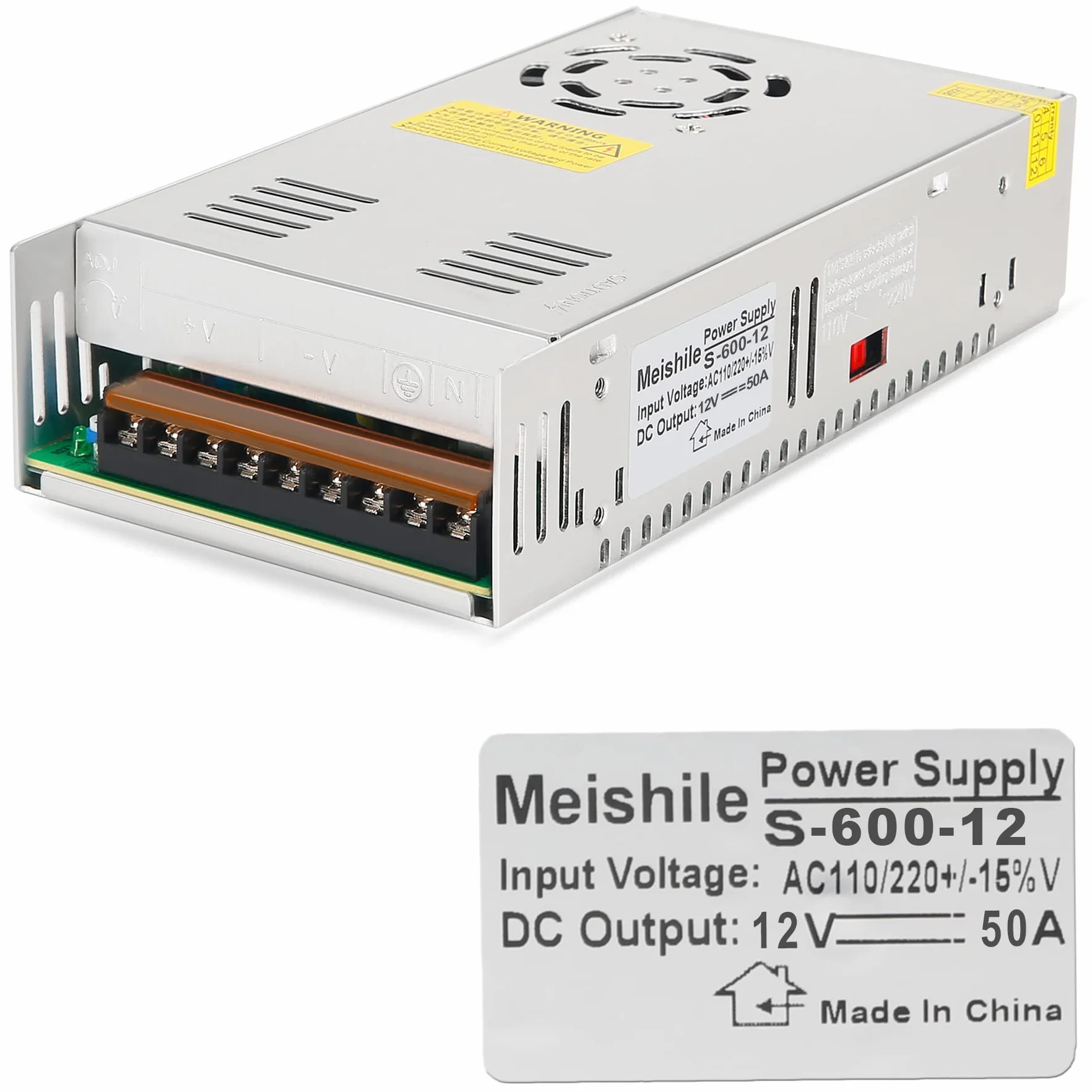 DC 12V 50A 600W LED Fuente de alimentación de conducción Fuente de alimentación conmutada Fuente de alimentación industrial Equipo de monitor Transformador de motor 110/220V CA a CC 12V 600 vatios