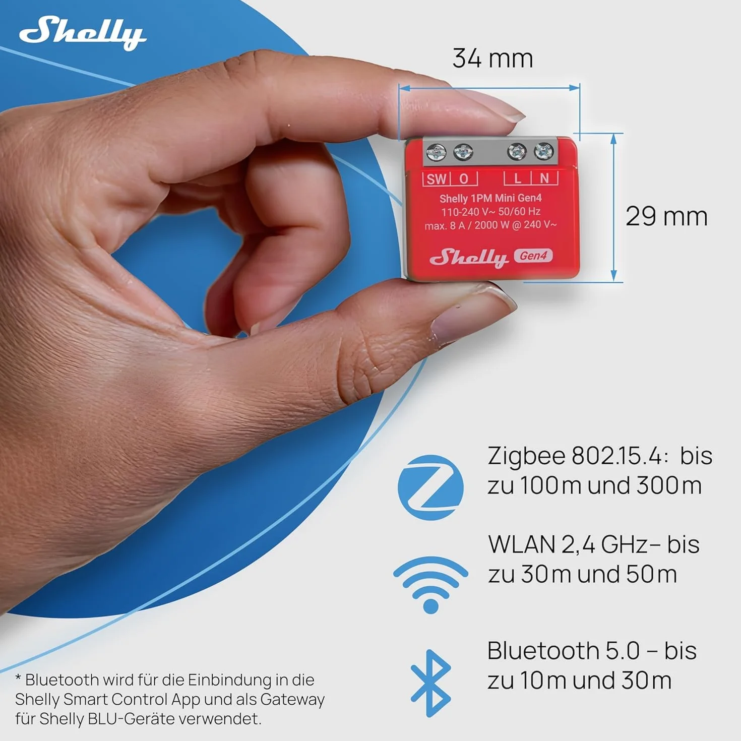 Shelly 1PM Mini Gen4 Inteligente Relé WLAN 1 Canal 8A Medición Potencia Automatización Hogar Alexa Apple HomeKit Google Home Zigbee Matter