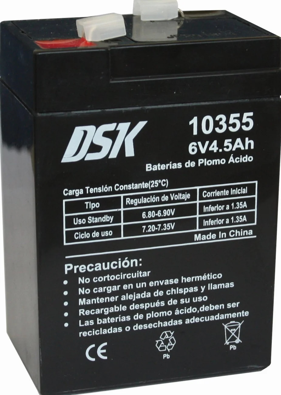 Batería de Plomo AGM Sellada VRLA 6V 4,5Ah Recargable sin Mantenimiento para Alarmas, SAI