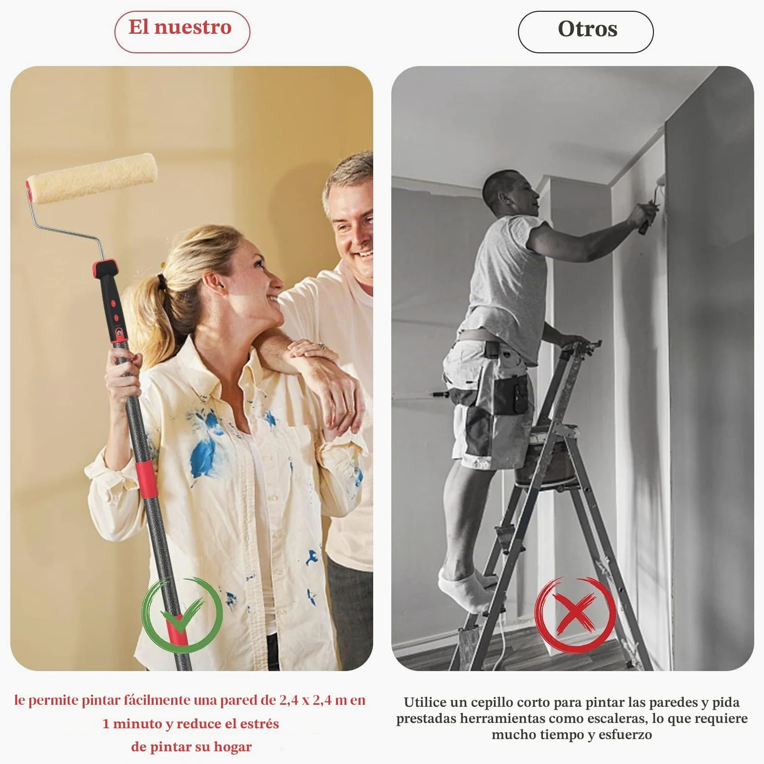 Rodillo de pintura, 70 – 180 cm, barra telescópica, rodillo de pintura multifunción, juego con cepillo de pintura para casa, barra de acero inoxidable para paredes y techos, color gris