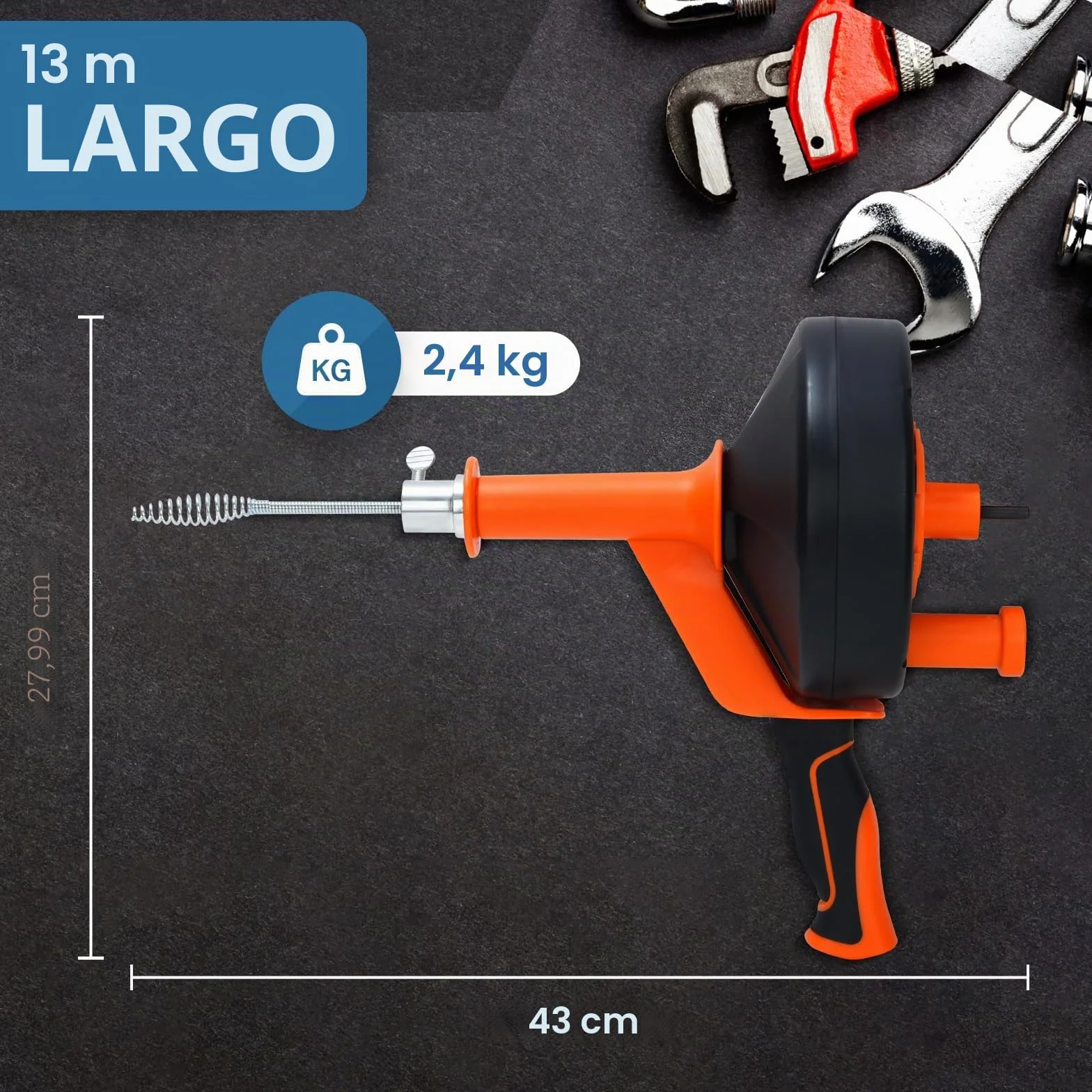Desatascador Tuberias Profesional Con Taladro De 13m, Ideal Desatascador Para La Limpieza De Drenaje EcolóGico, Evitando Eficazmente El Bloqueo De Cable Desatascador Tuberias