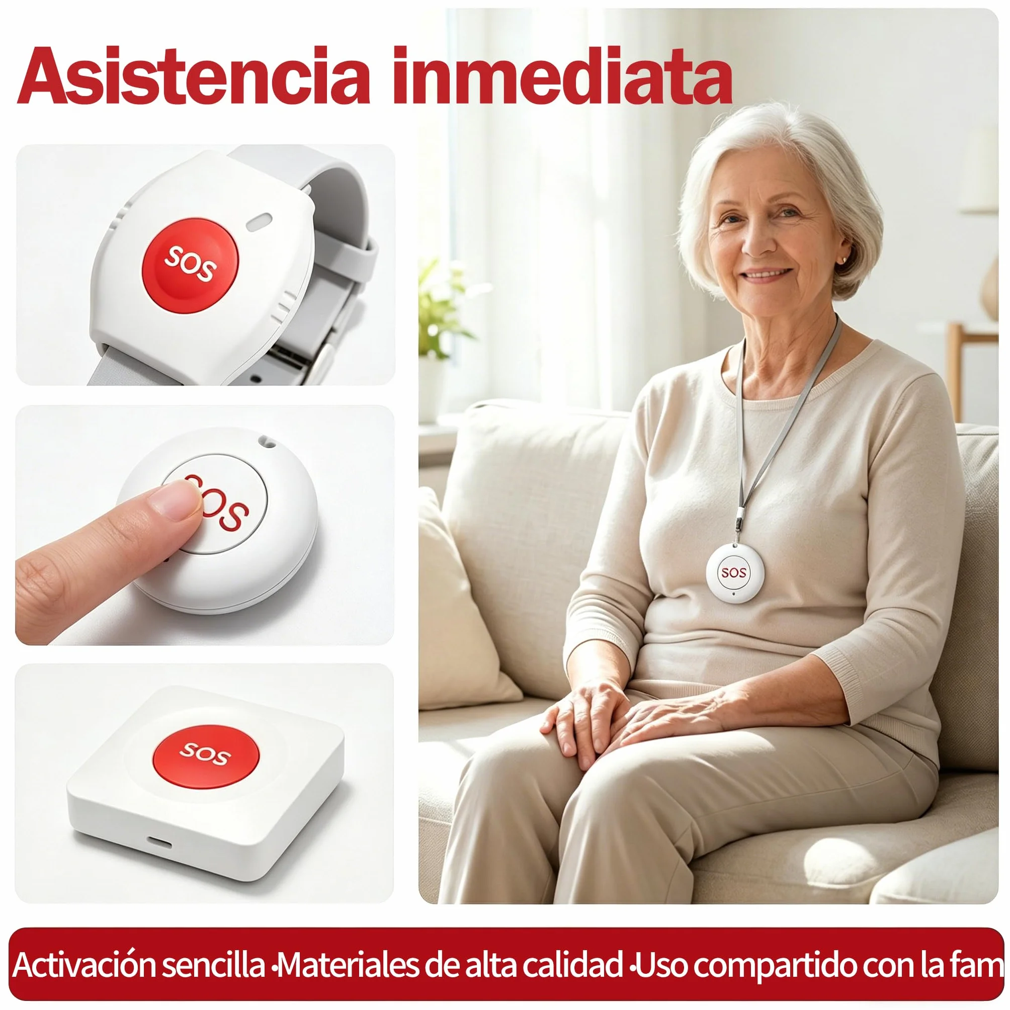 Pulsera con Botón de Emergencia para Ancianos con WiFi, Avisador Personas Mayores sin Suscripción, IP55 Impermeable, Alarma 85 dB, Notificaciones por App y Volumen Ajustable (Kit de 4)