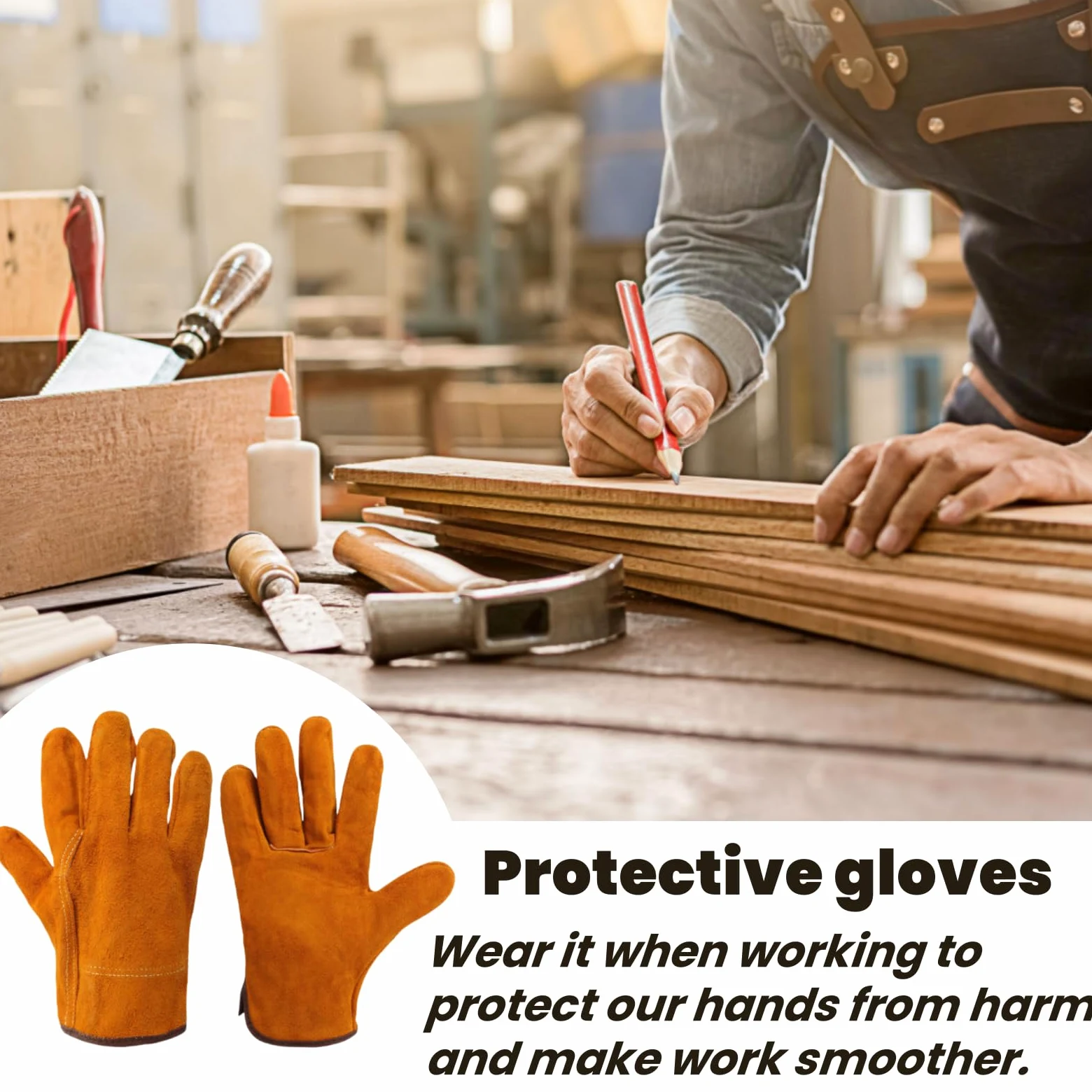 Tokaneit 2 Piezas Guantes Soldador Profesionales, Guantes Jardinería Cuero, Guante Cuero Soldadura, Doble Costura en Los Dedos, para Soldar Electrodo, Barbacoas, Jardinería, Amarillo