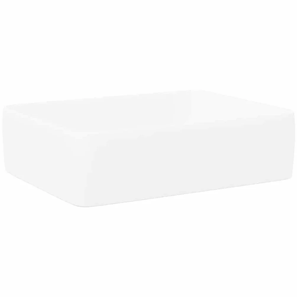 vidaXL Lavabo Rectangular, Lavamanos para Encimera, Fregadero Rectangular, Lavabo para Baño Aseo Tocador, Cerámica Blanco 48x37x13 cm