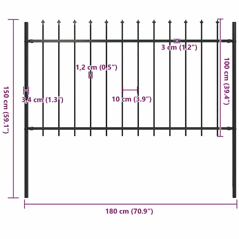 vidaXL Valla de Jardín con Puntas de Lanza Acero Cercado de Metal Paneles Valla Barrera Perimetral Segura Ocultación Decorativa Estable Negro 1.7x1m