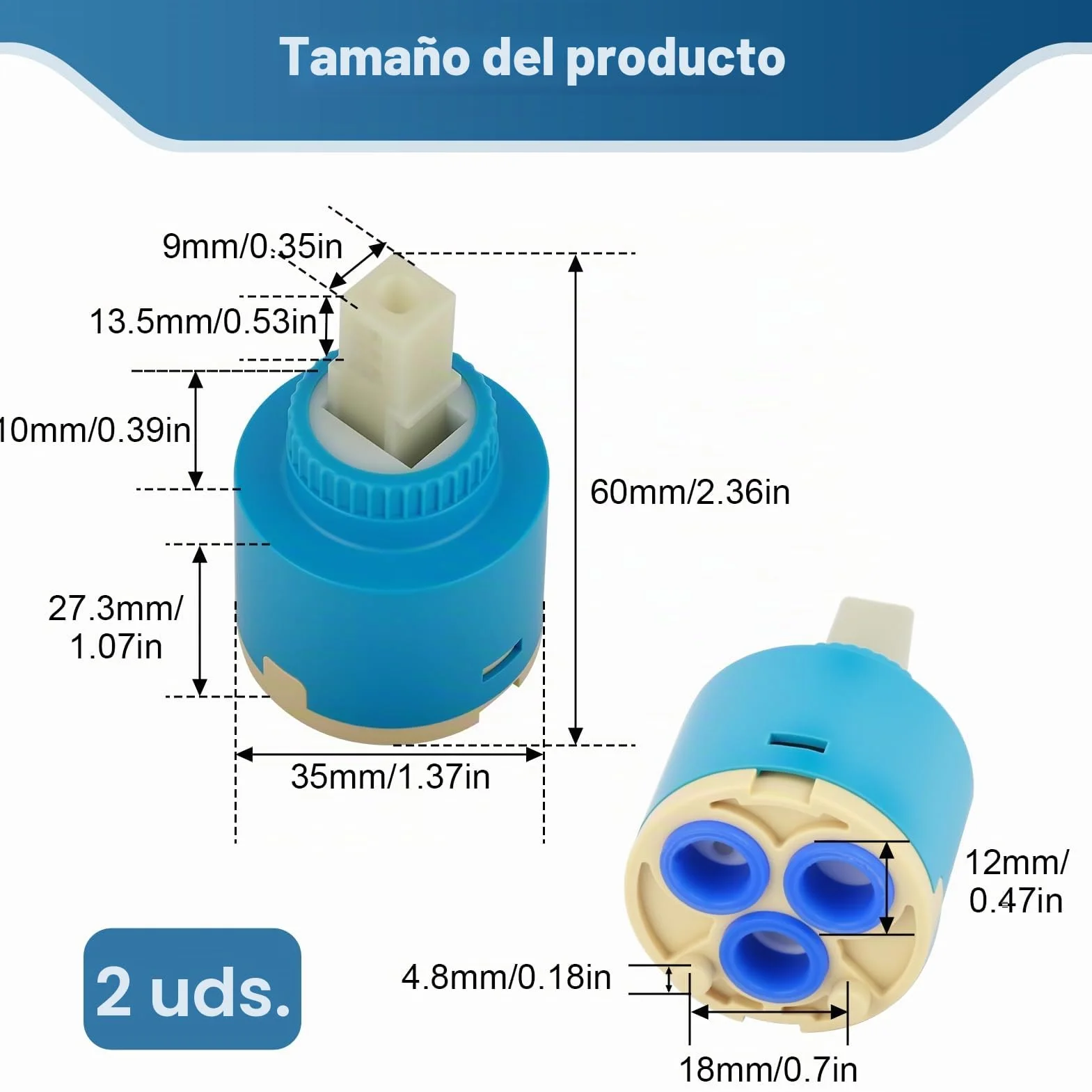 2 Piezas Cartucho de Grifo de 35MM, Cartucho de Cerámica para Grifo Monomando Cocina Lavabo Ducha, Repuesto Universal Cartuchos para Grifos 35MM