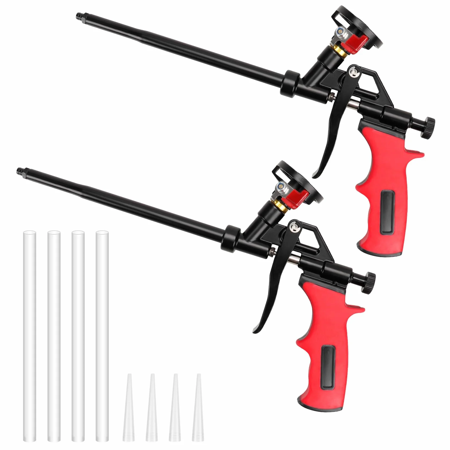 Pistola de Espuma de Poliuretano, 2 Unidades Con Válvula, no Necesita Limpieza, Pistola Dosificadora de Metal con Mango Ergonómico de Plástico para Bricolaje y Profesionales,Rojo