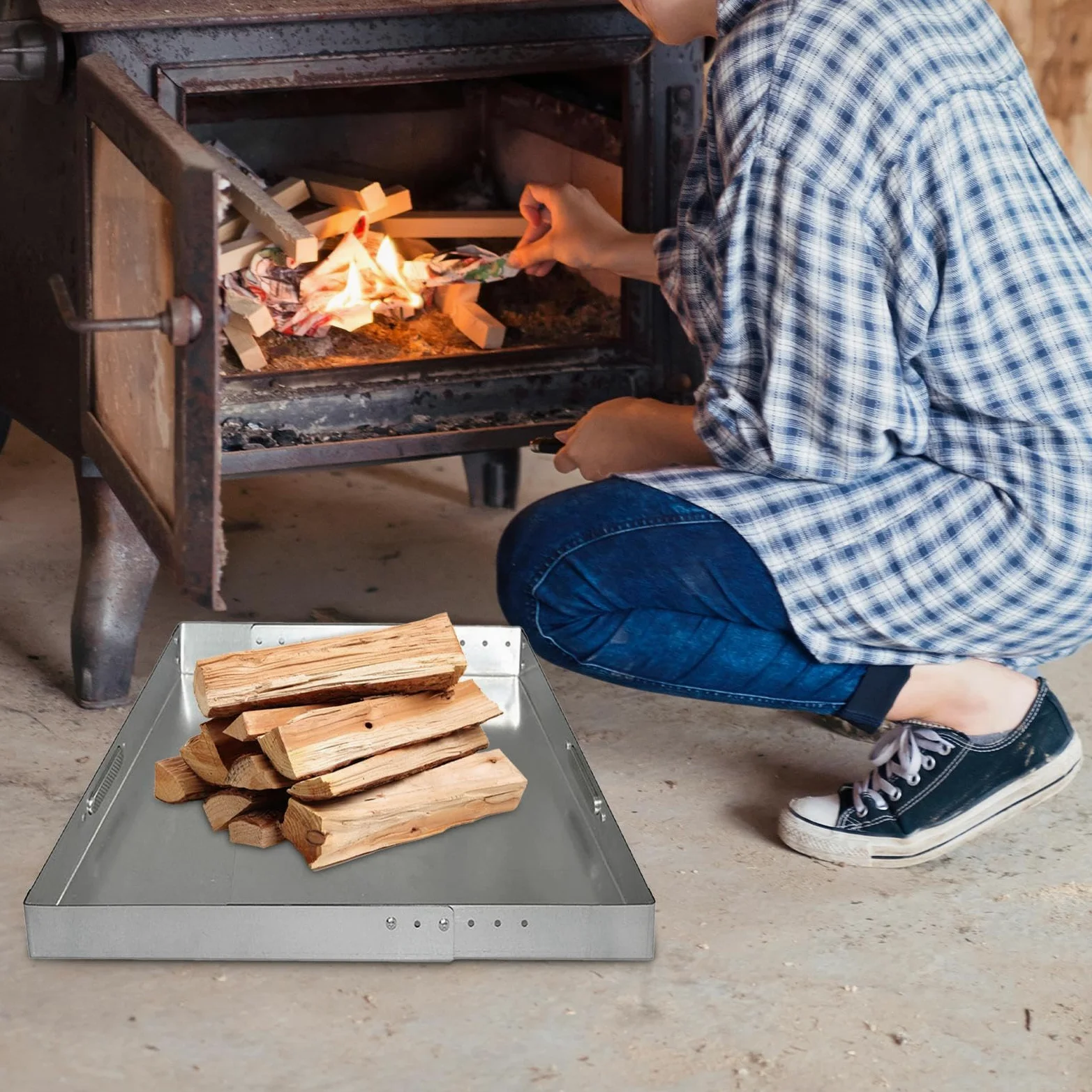 Bandeja de chimenea, bandeja de cenizas de chimenea - Soporte de emprendería de acero con paquete de asquerosos con paquete de tornillo | Accesorios para el lugar para el hogar del hogar resistente al