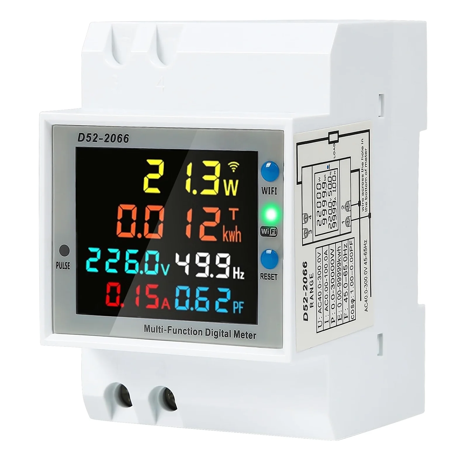 Medidor Consumo Electrico WiFi Monofasico Contador Eléctrico Monofásico Montado en Riel Aplicación Tuya Medidor de Energía Digital AC40-300 Voltaje Corriente Potencia y Factor de Frecuencia