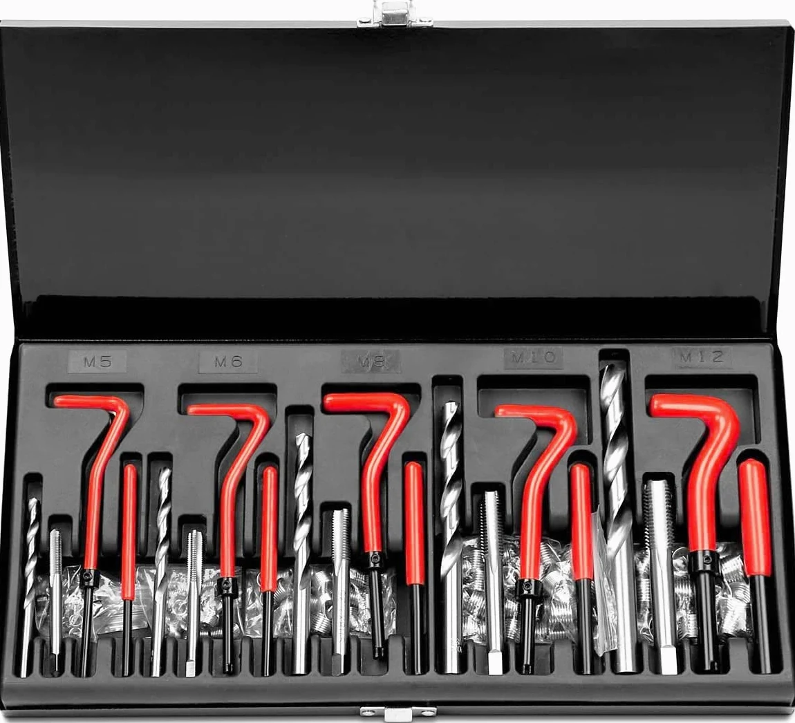 Juego de Reparación de Roscas, Kit Helicoil M5 M6 M8 M10 M12, 131 piezas | ROSCAS DAÑADOS HELICOIDALES HELICOIL Dientes PASADOS DE Tuerca
