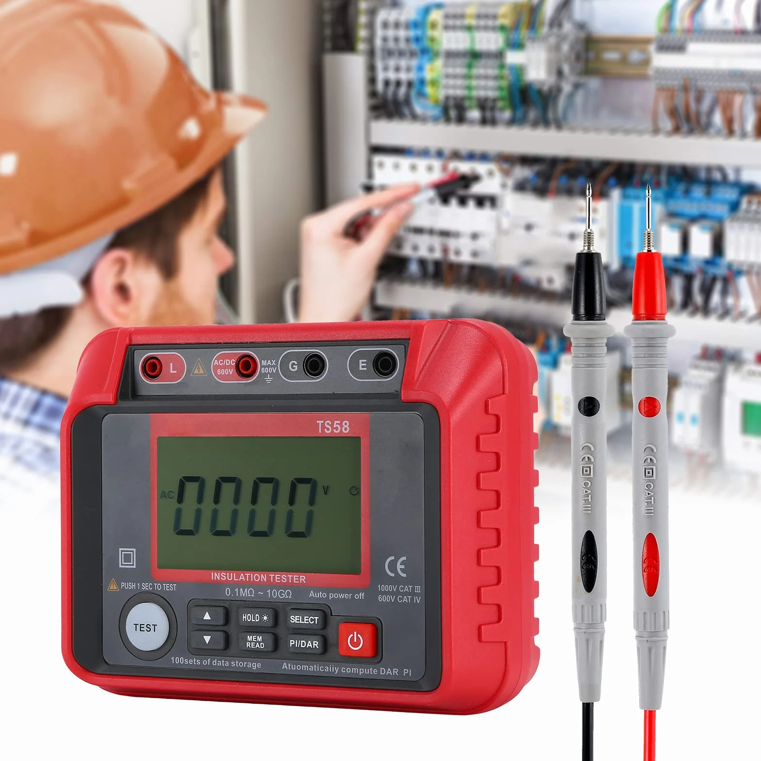 Megohmímetro digital TS58 0,1 MΩ-10 GΩ 10-600 V AC DC 2000 recuentos DAR PI-Índice